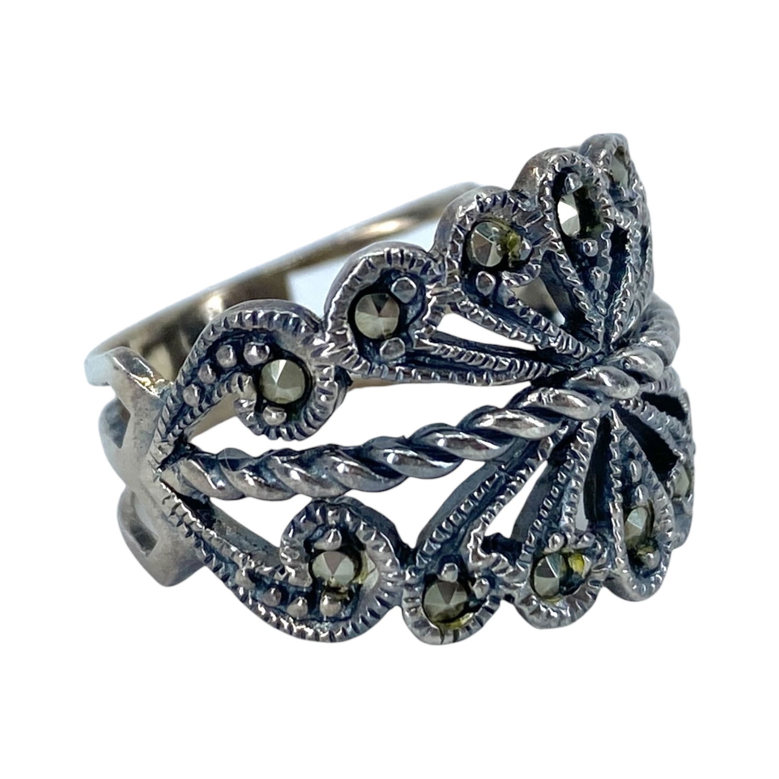 Sterling Marcasite Cut Out Vintage Ring 5g sz 8.25 (1 of 5)
