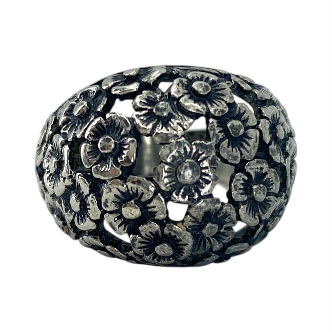 Sterling Floral Dome Ring 7.2g sz 4.75 (1 of 5)