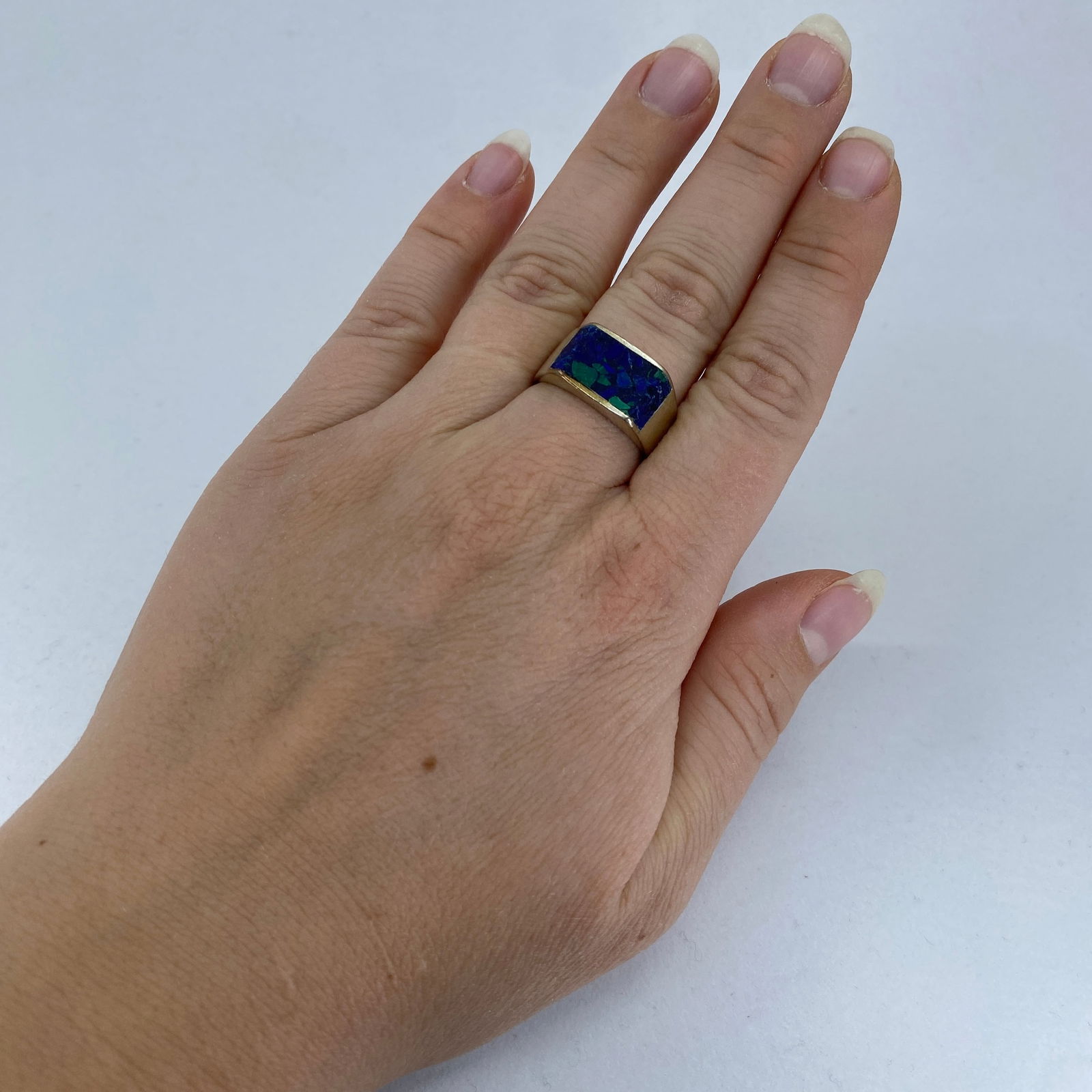 Sterling Crushed Multistone Rectangular Ring 10.12g sz 9 - 4