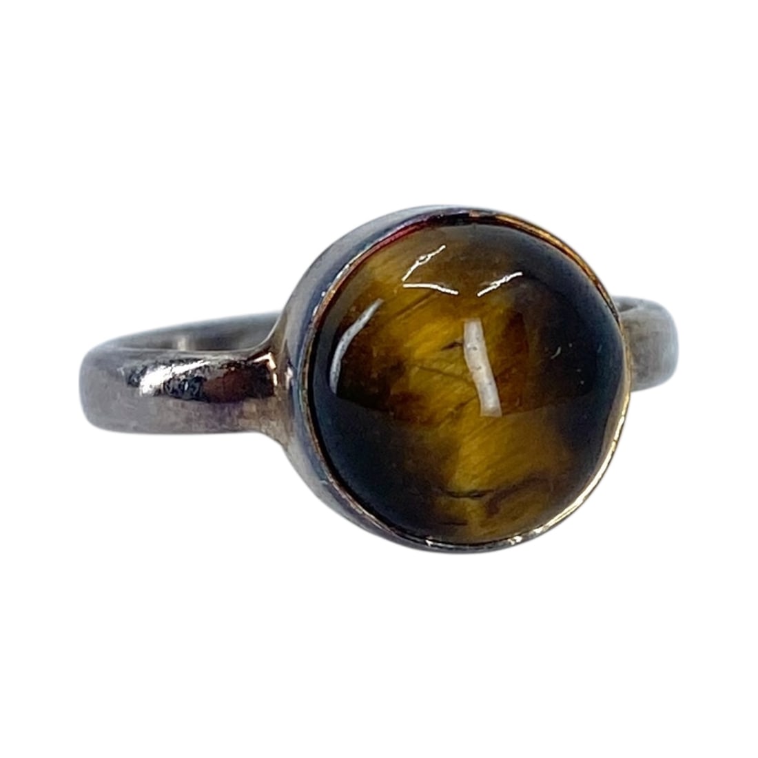 Signed Sterling Round Tigers Eye Simple Ring 3g sz 4.25: Signed Sterling Round Tigers Eye Simple Ring 3g sz 4.25 Engraved NA Hallmark 925