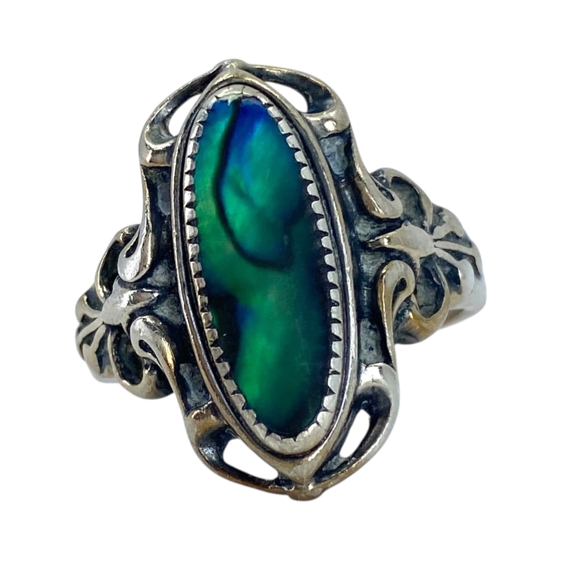 Sterling Abalone Vintage Oval Ring 8g sz 7.75 (1 of 5)