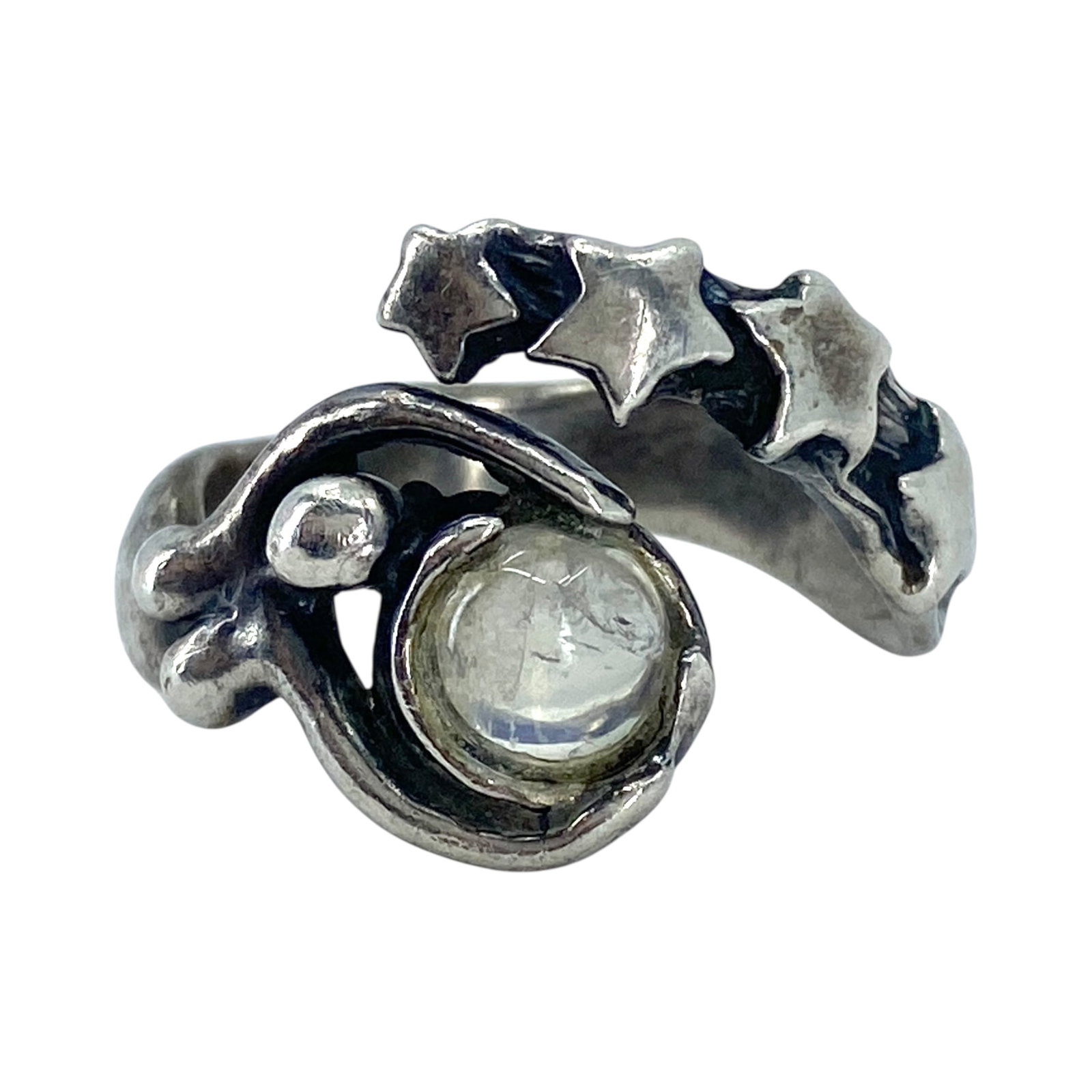 Signed Sterling Moonstone Star Birth Ring 7.33g sz 7 (1 of 6)
