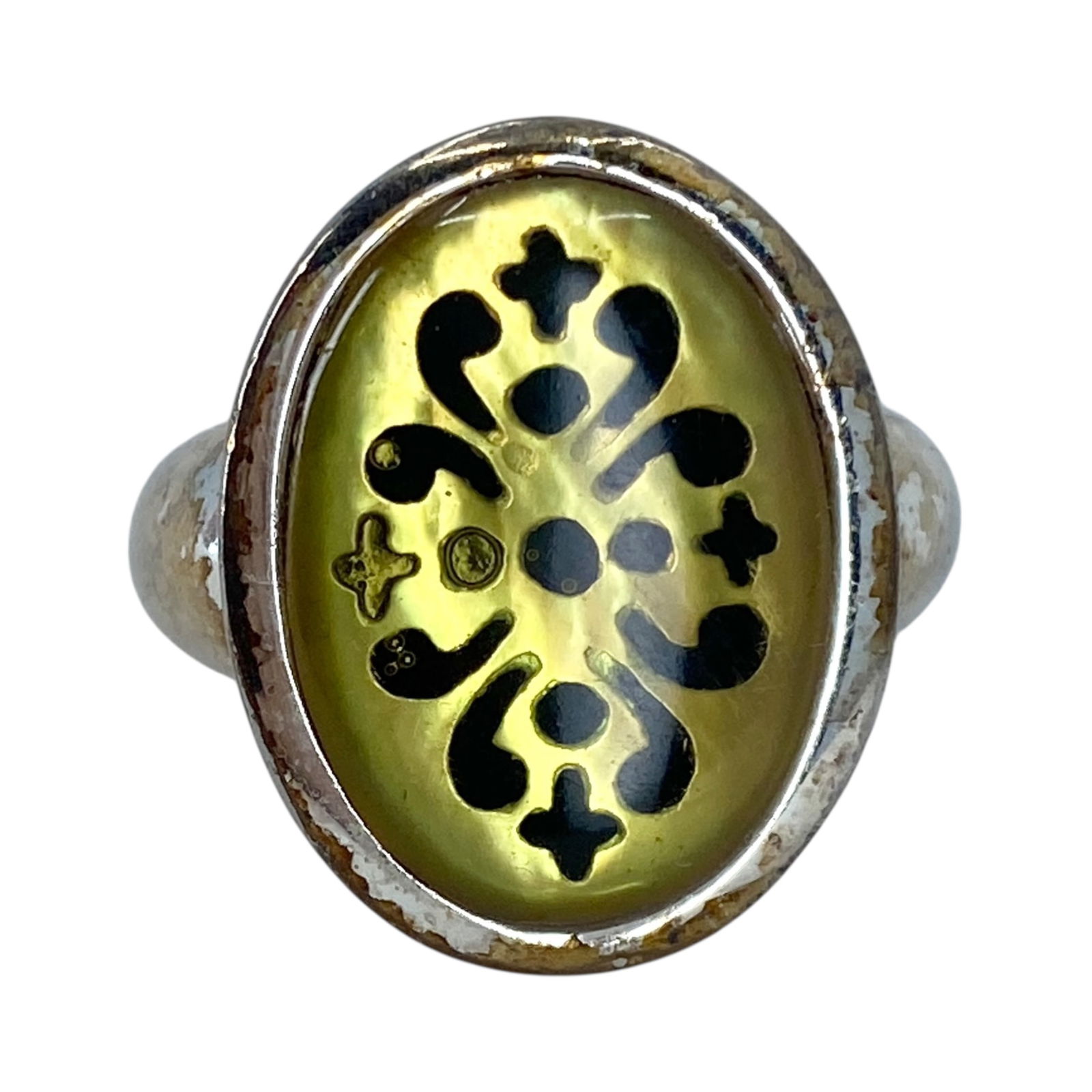 Signed Gold Over Sterling Painted Resin Statement Ring 7g sz 6.5 (1 of 7)