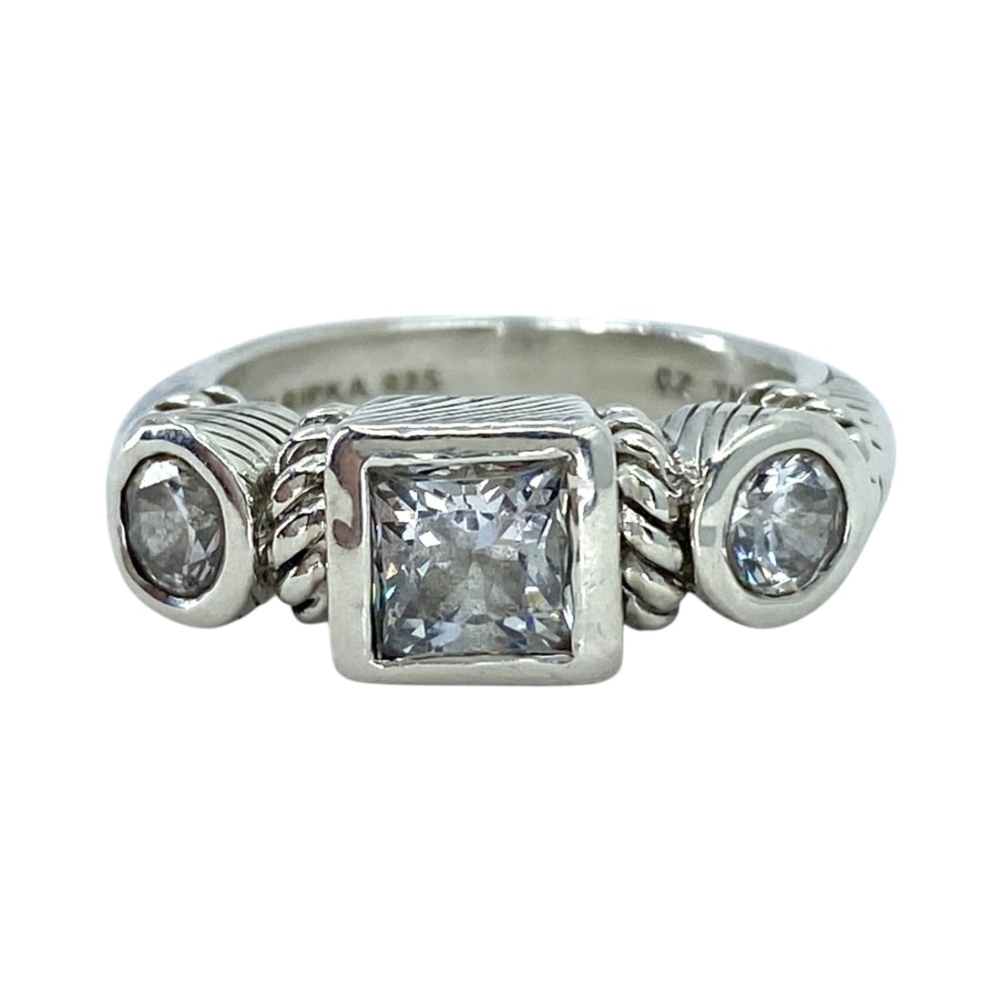 Judith Ripka Sterling CZ 3 Stone Ring 6g sz 4.75 (1 of 6)