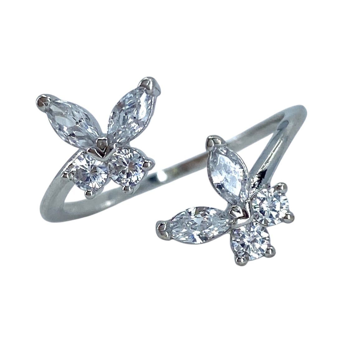 Signed Sterling Rhinestone Butterfly Adjustable Ring 2.01g sz 8.5 (1 of 5)