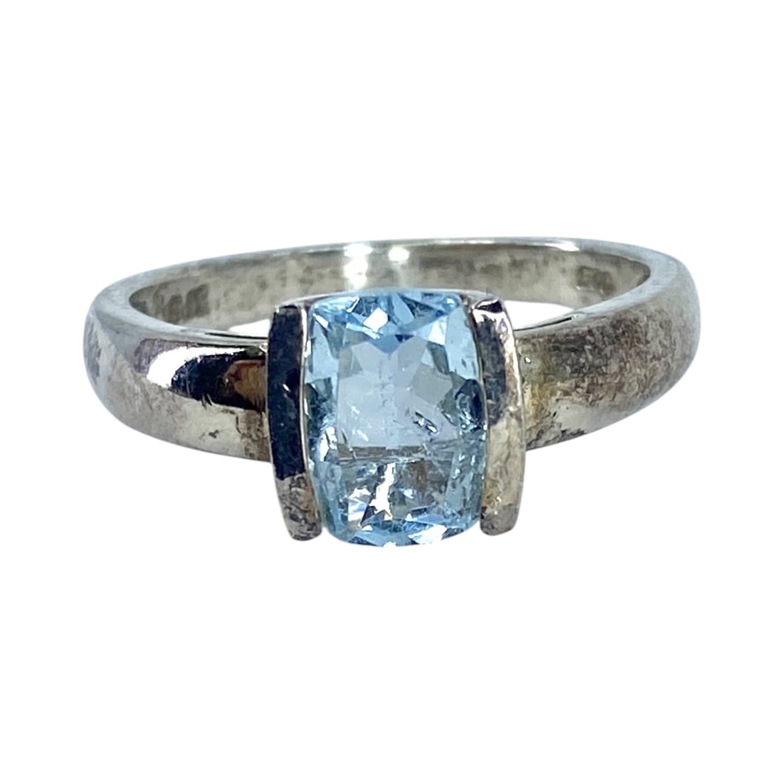 Signed Sterling Cushion Cut Aquamarine Ring 3g sz 7.25: Signed Sterling Cushion Cut Aquamarine Ring 3g sz 7.25 Engraved IPS 925