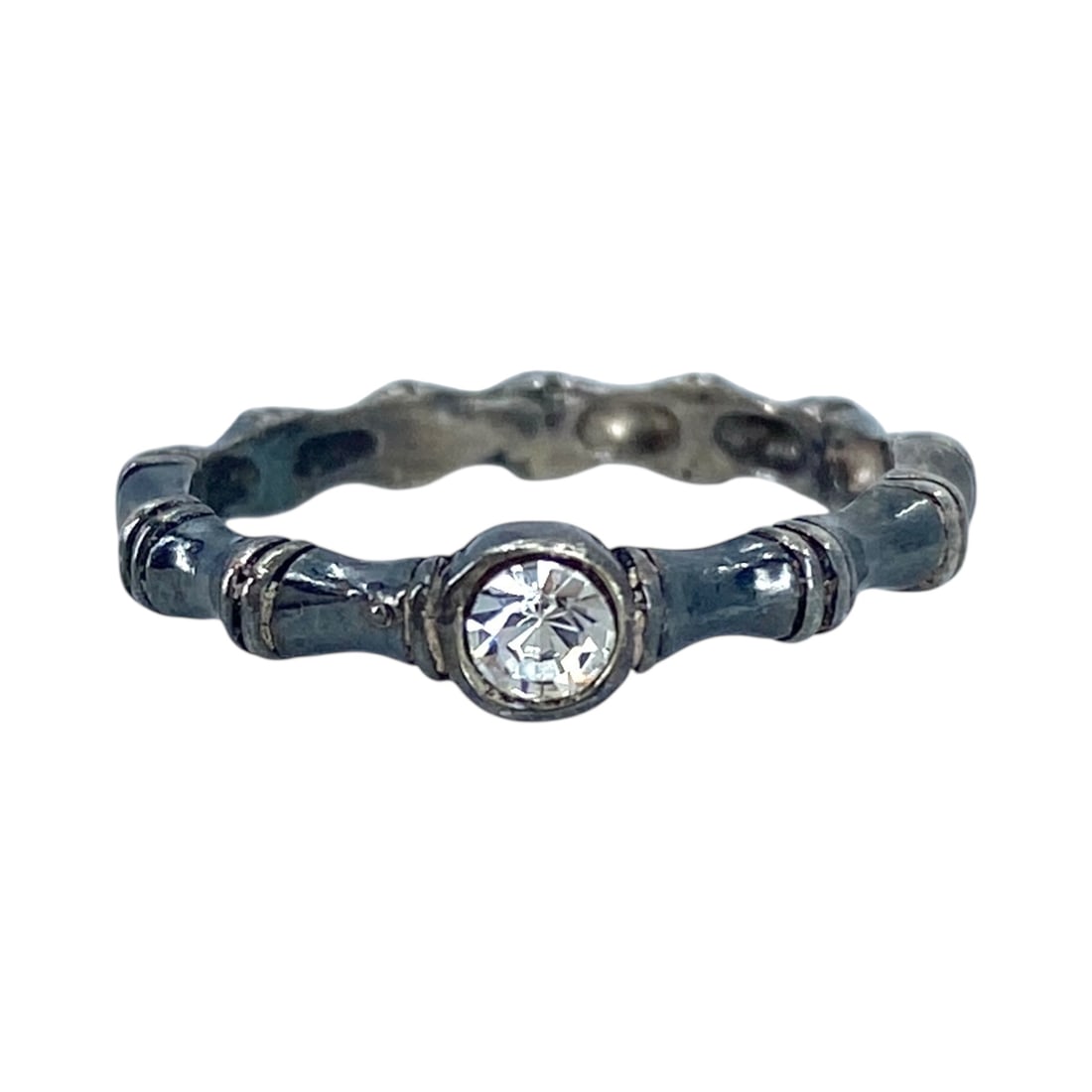 Sterling Round Rhinestone Bamboo Band Ring 1.3g sz 3.75: Sterling Round Rhinestone Bamboo Band Ring 1.3g sz 3.75