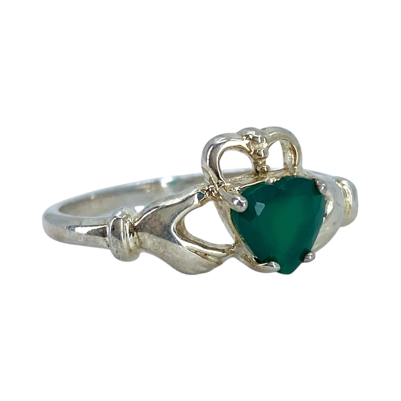Avon Sterling Emerald Heart Cut Claddagh Ring 2.1g sz 8.75 (1 of 6)