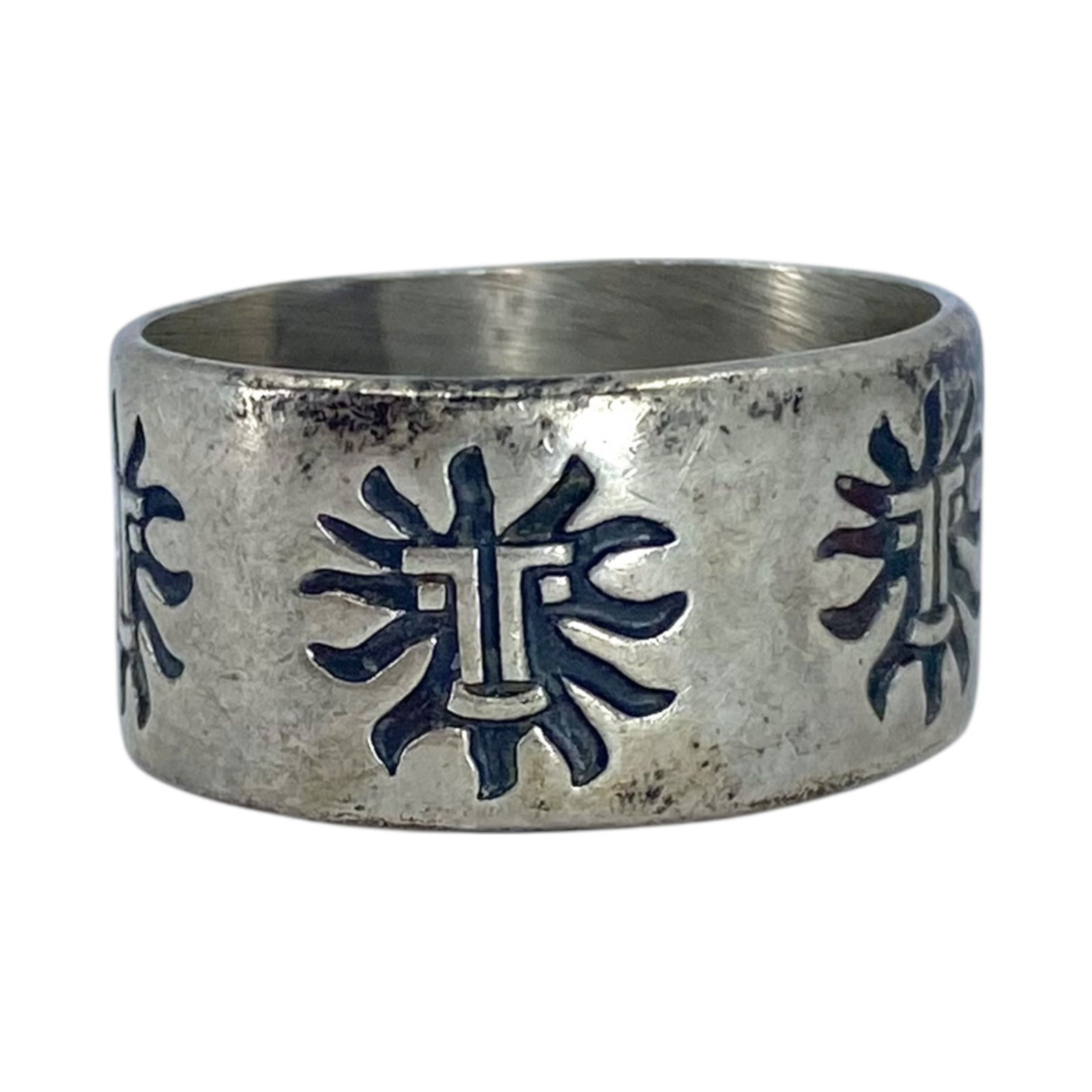 Bell Trading Post Sterling Aztec Sun Ring 6g sz 7: Bell Trading Post Sterling Aztec Sun Ring 6g sz 7 Engraved Bell Sterling