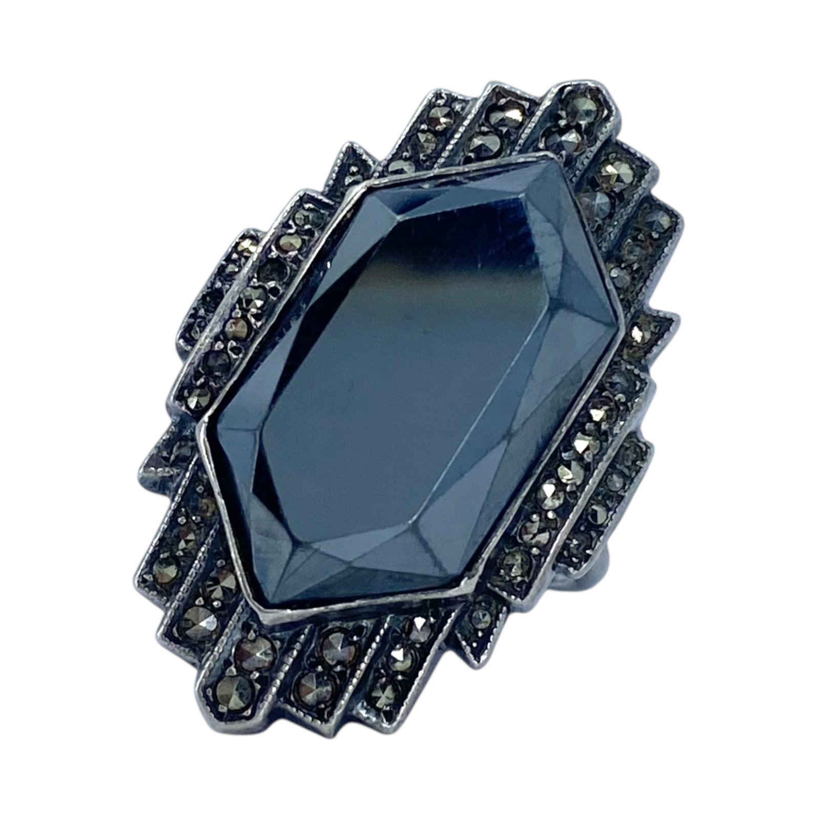 Sterling Multistone Art Deco Ring 6.1g sz 4.5 (1 of 5)