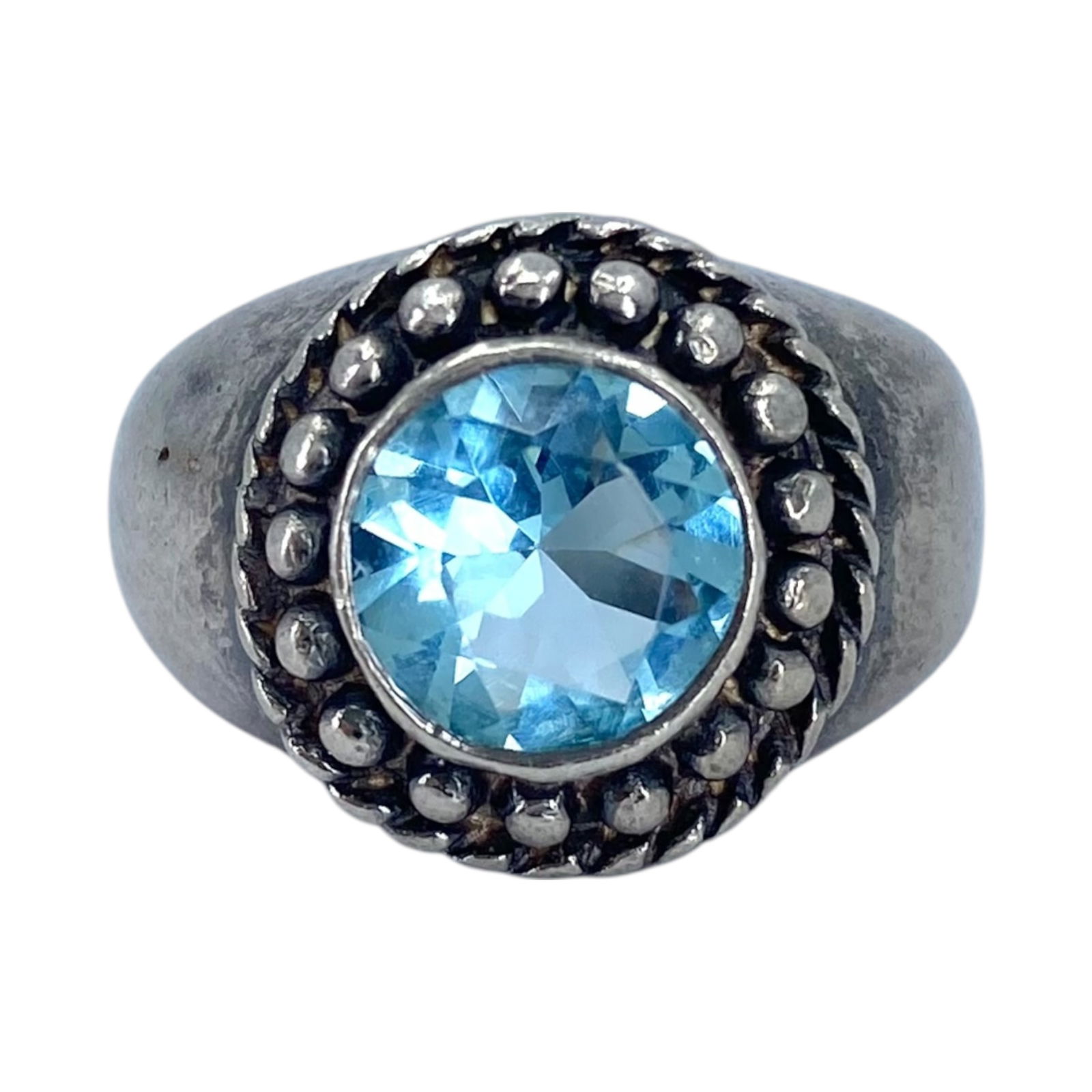 Sterling Blue Rhinestone Round Vintage Ring 5g sz 6 (1 of 4)