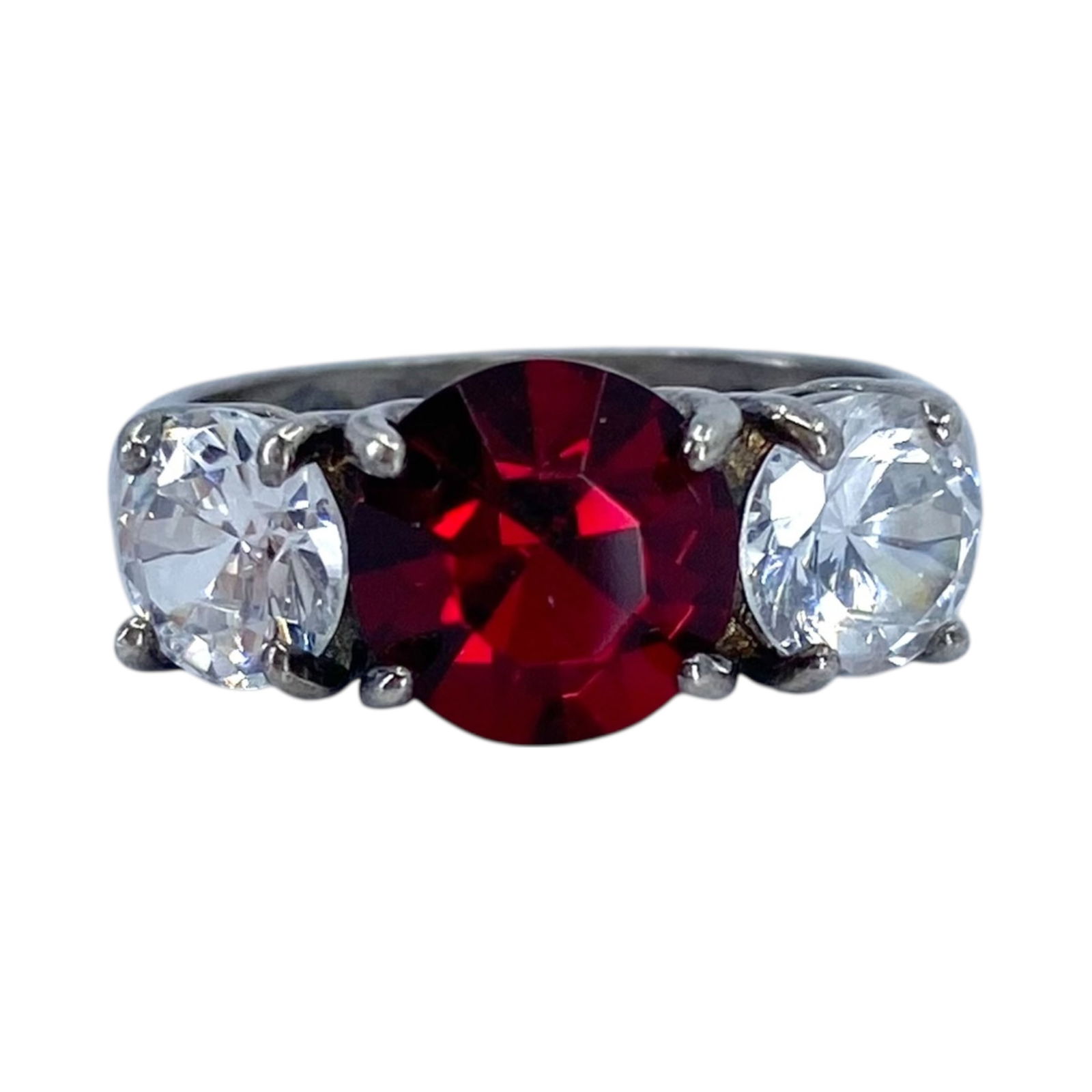 Signed Sterling Multicolor Rhinestone Cocktail Ring 4.1g sz 6 (1 of 6)