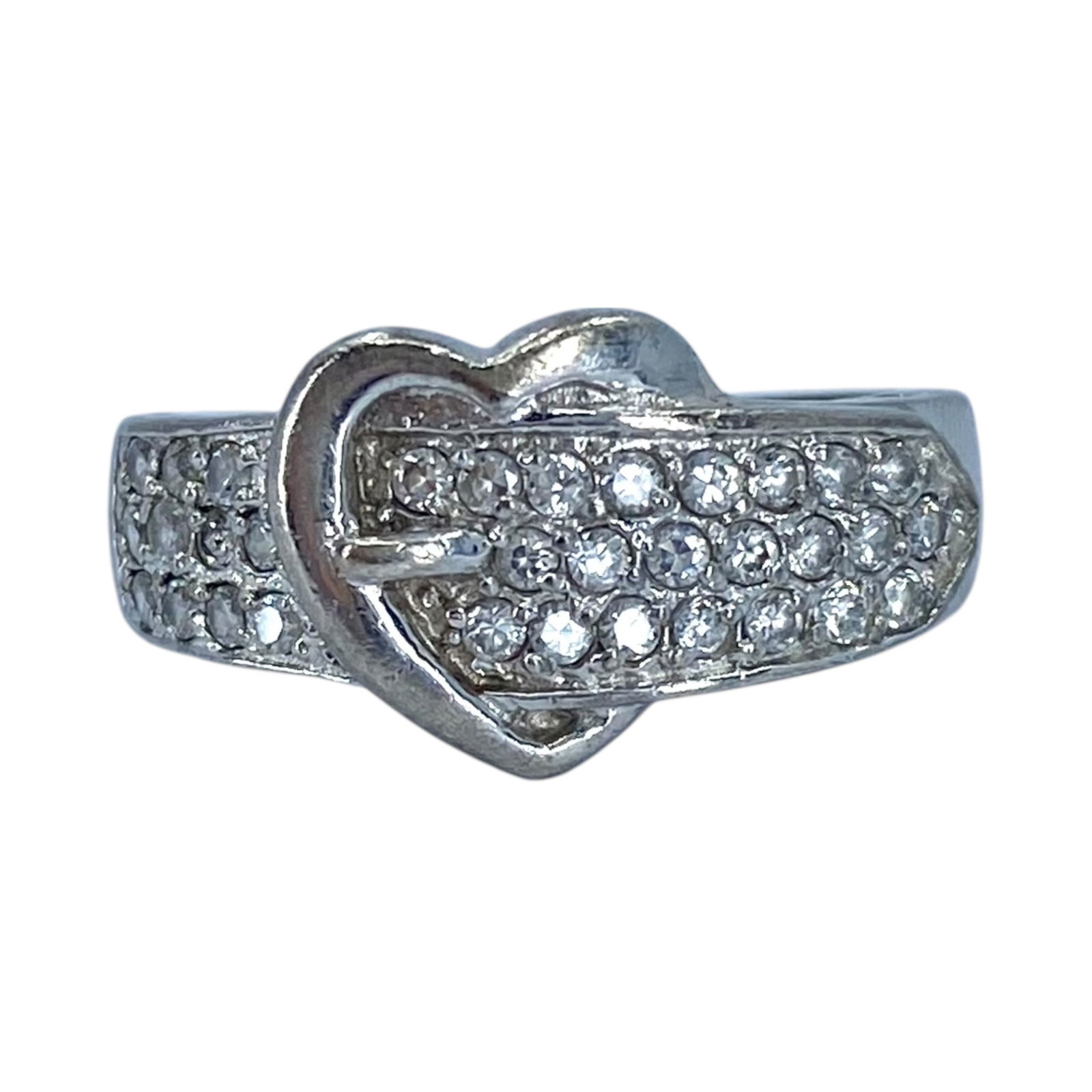 Sterling Rhinestone Heart Belt Ring 4.5g sz 8 (1 of 5)