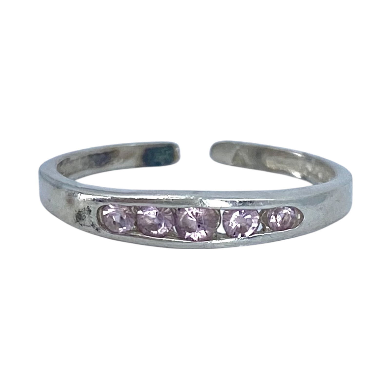 Signed Pink Rhinestone Channel Set Adjustable Ring 1g sz 3.25 (1 of 5)