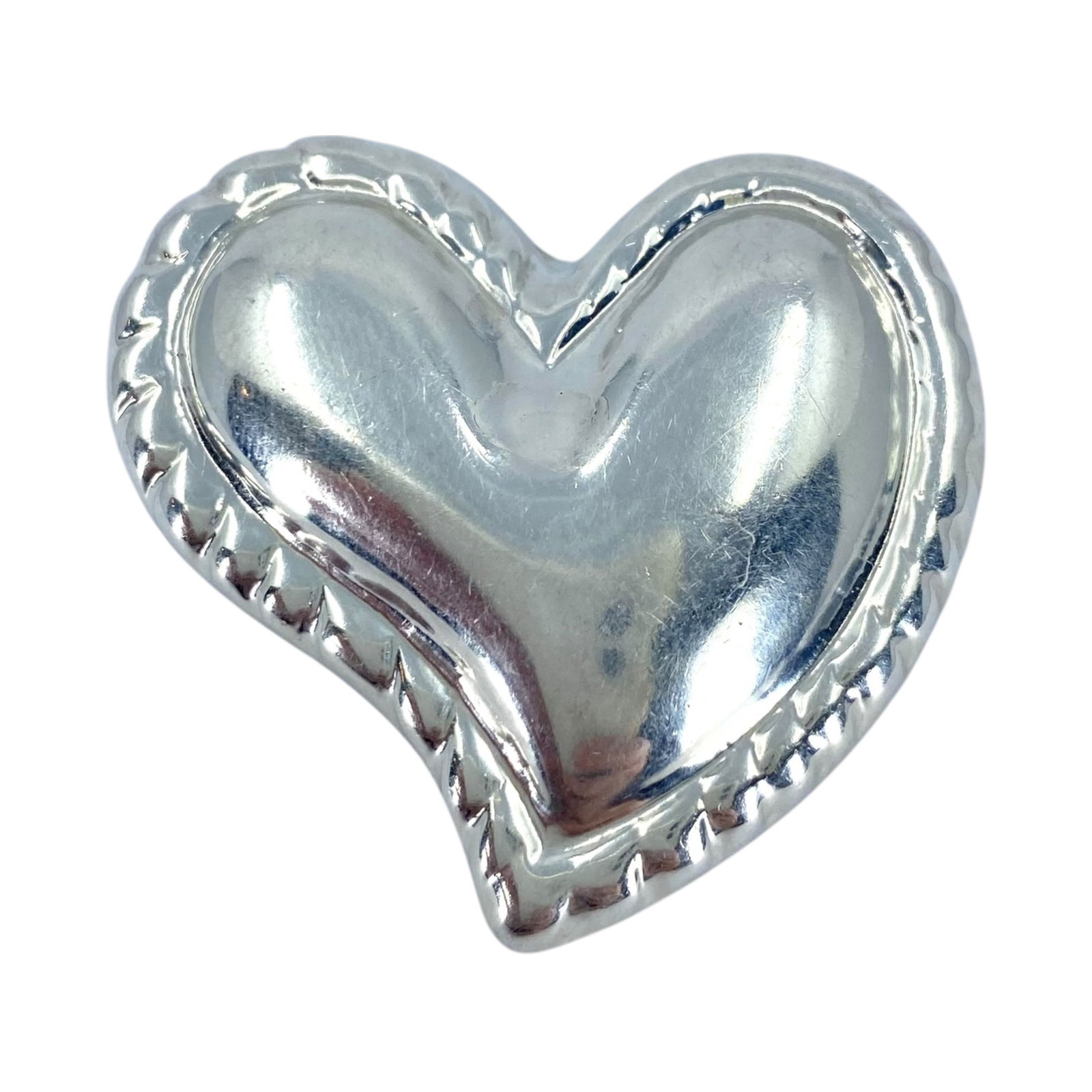 Taxco Sterling Puffy Heart Brooch 16.31g: Taxco Sterling Puffy Heart Brooch 16.31g Engraved Mexico TN-49 925