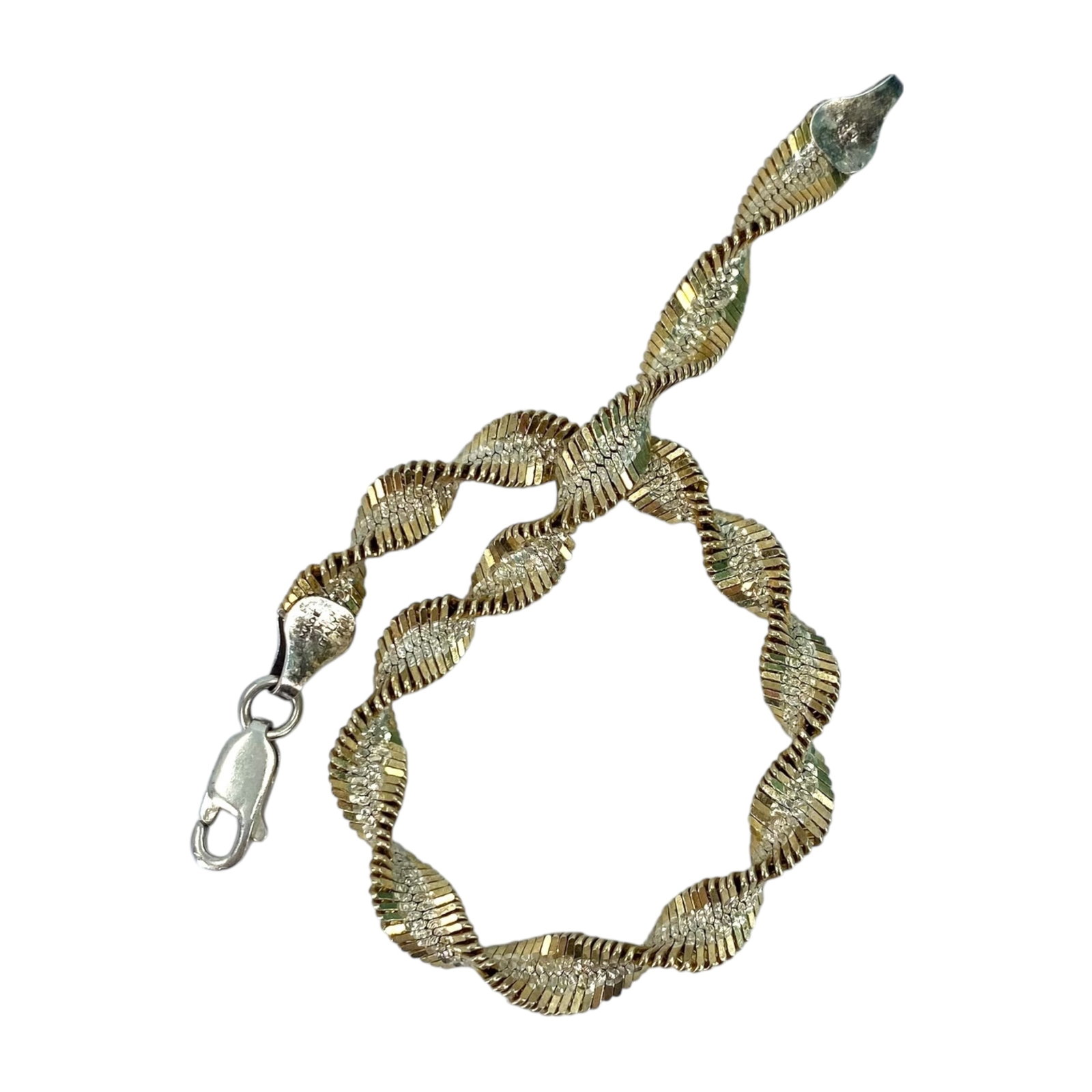 Signed Gold Over Sterling Twisted Herringbone Bracelet 9g: Signed Gold Over Sterling Twisted Herringbone Bracelet 9g 7.75in Engraved FAS Italy 925