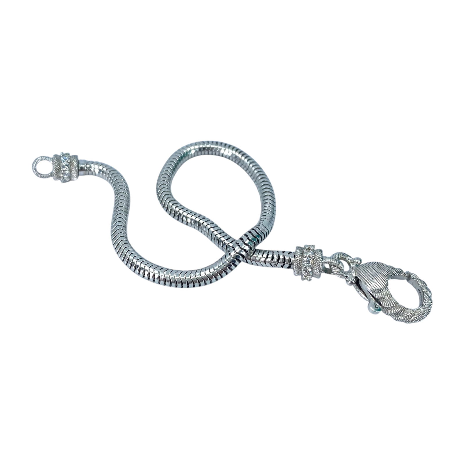 Signed CZ Snake Chain Bracelet 10g: Signed CZ Snake Chain Bracelet 10g 7.25in Engraved JR 925 CZ