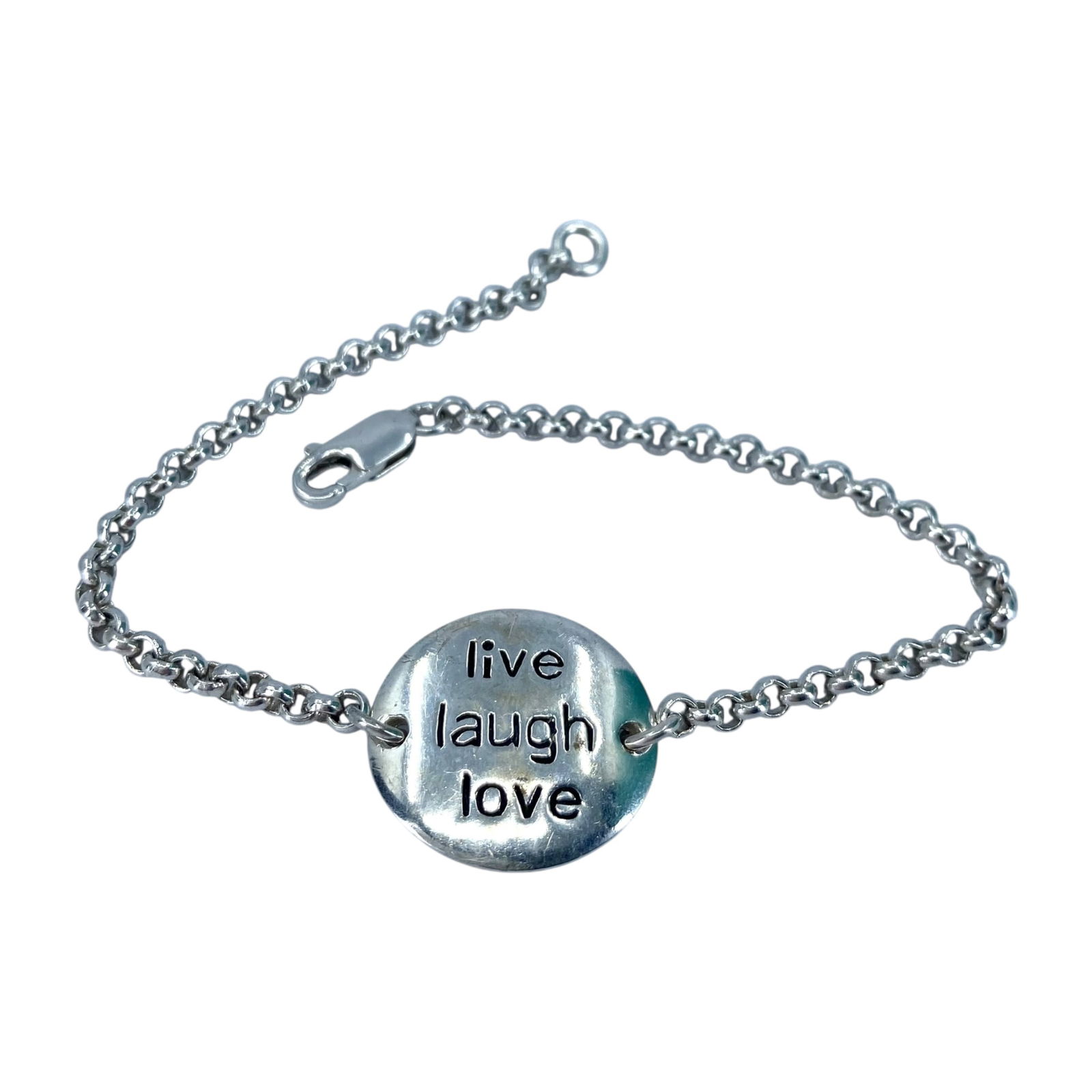 Signed Live Laugh Love Sterling Cable Chain Bracelet 9g: Signed Live Laugh Love Sterling Cable Chain Bracelet 9g 7.6in Engraved NF 925 Thailand