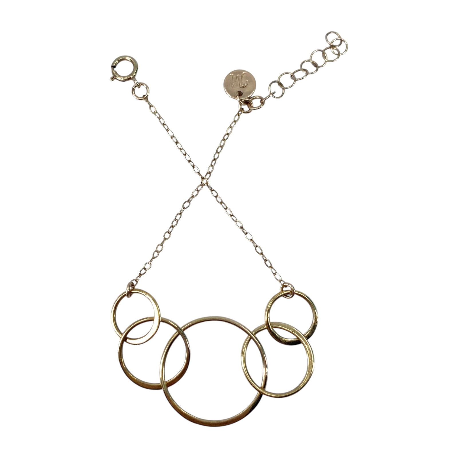 Signed 14k Gold Over Sterling Circle Link Bracelet 2g: Signed 14k Gold Over Sterling Circle Link Bracelet with M Charm 2g 7.25in Engraved V20 14K CE