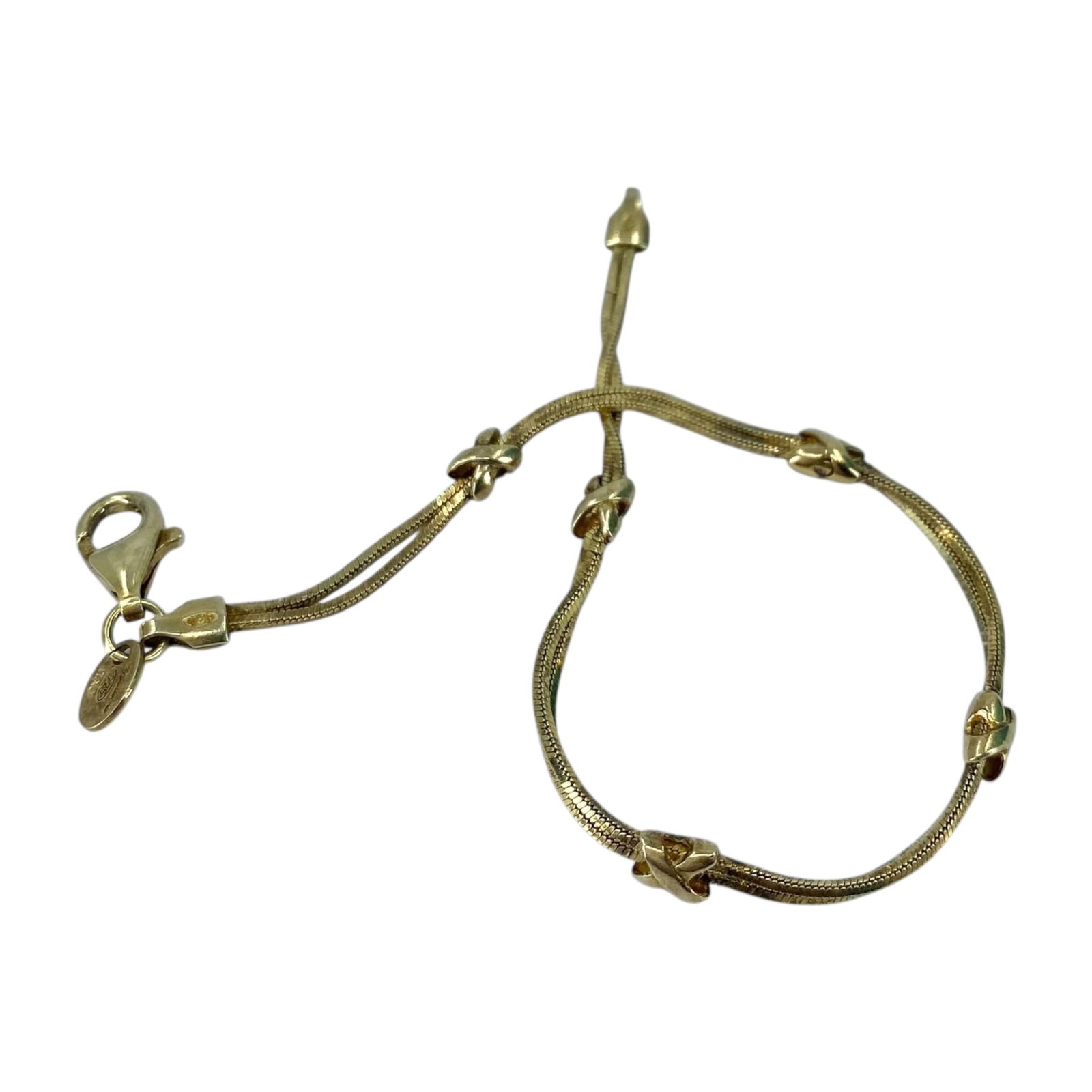 Signed Gold Over Sterling Double Snake Chain and X Bead Bracelet 4.23g: Signed Gold Over Sterling Double Snake Chain and X Bead Bracelet 4.23g 7in Engraved Signature Italy 925