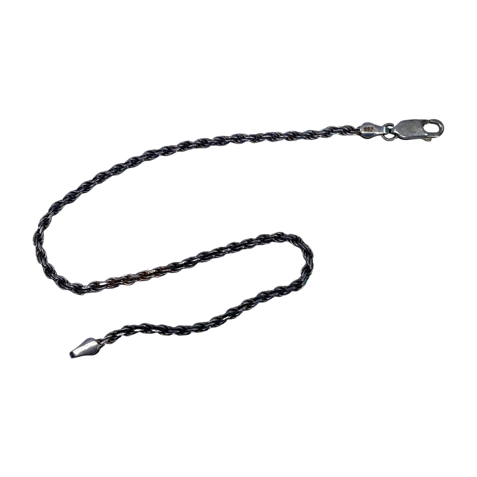 Signed Sterling Rope Chain Bracelet 5g: Signed Sterling Rope Chain Bracelet 5g 9in Engraved 925 SA Heart Italy