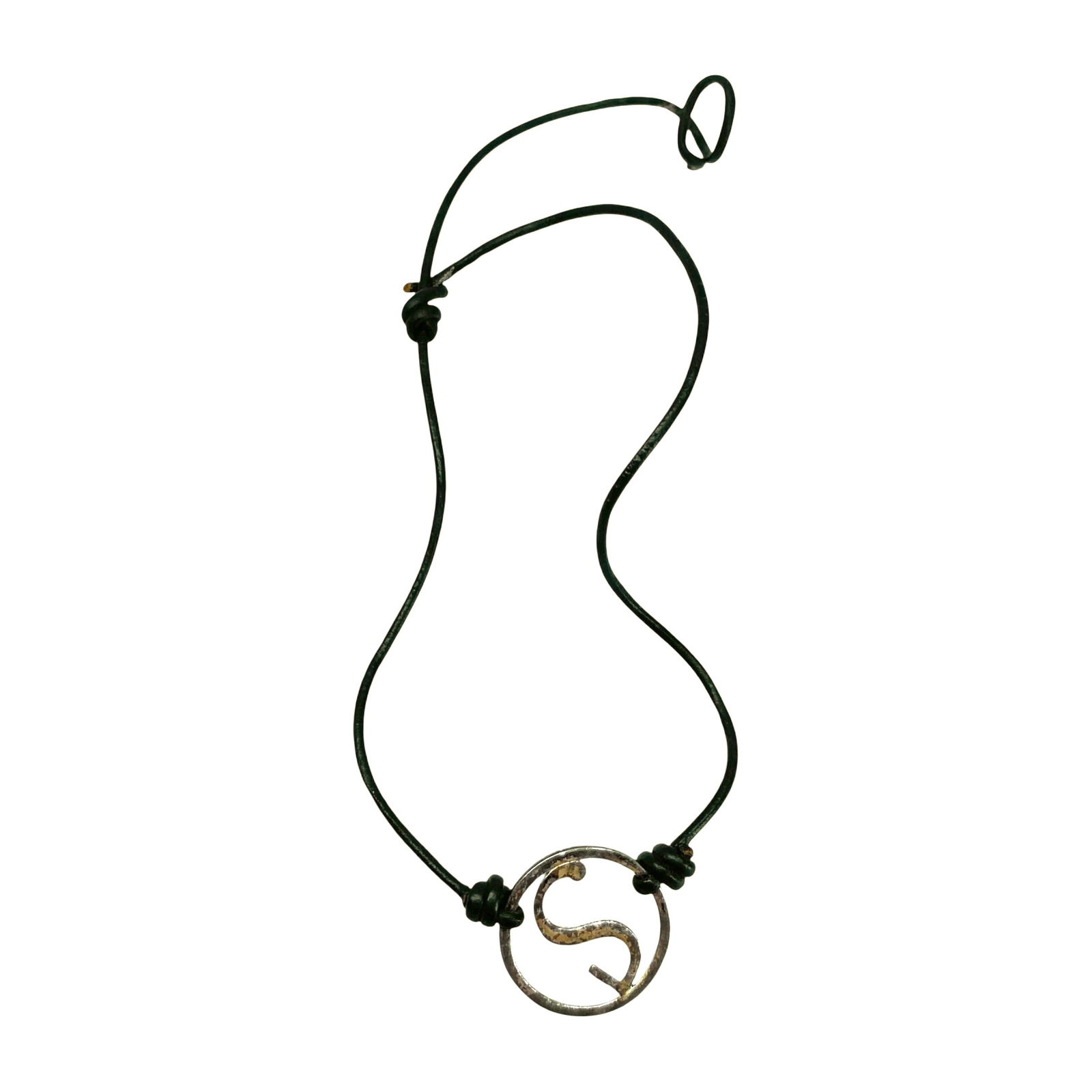 Signed Sterling S Charm Black Leather Adjustable Bracelet 2g: Signed Sterling S Charm Black Leather Adjustable Bracelet 2g 10in Signed 925 LA (leather band needs to be fixed)