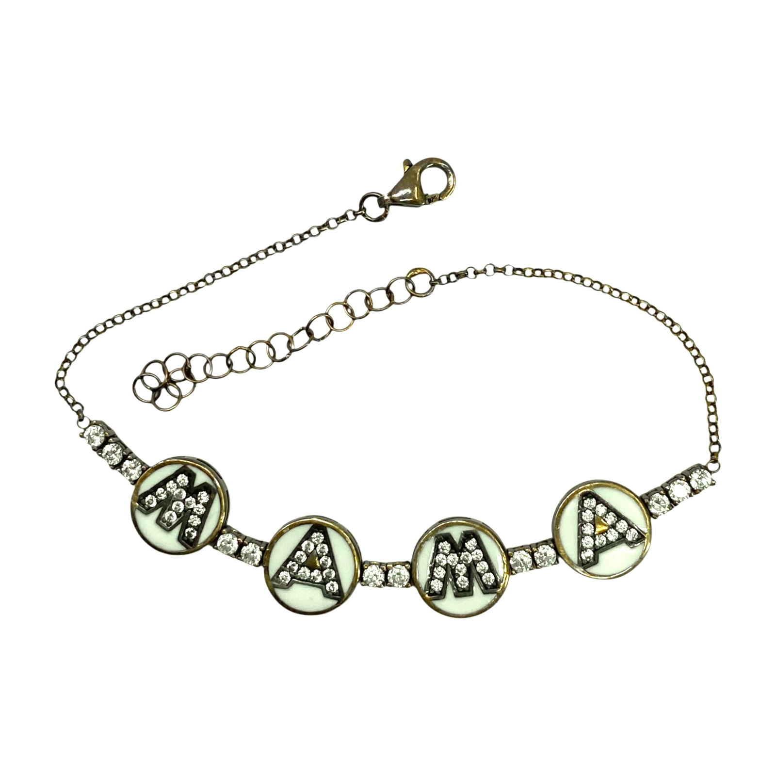 Sterling MAMA Rhinestone Bracelet 5g: Sterling MAMA Rhinestone Bracelet 5g 7.5in Engraved 925