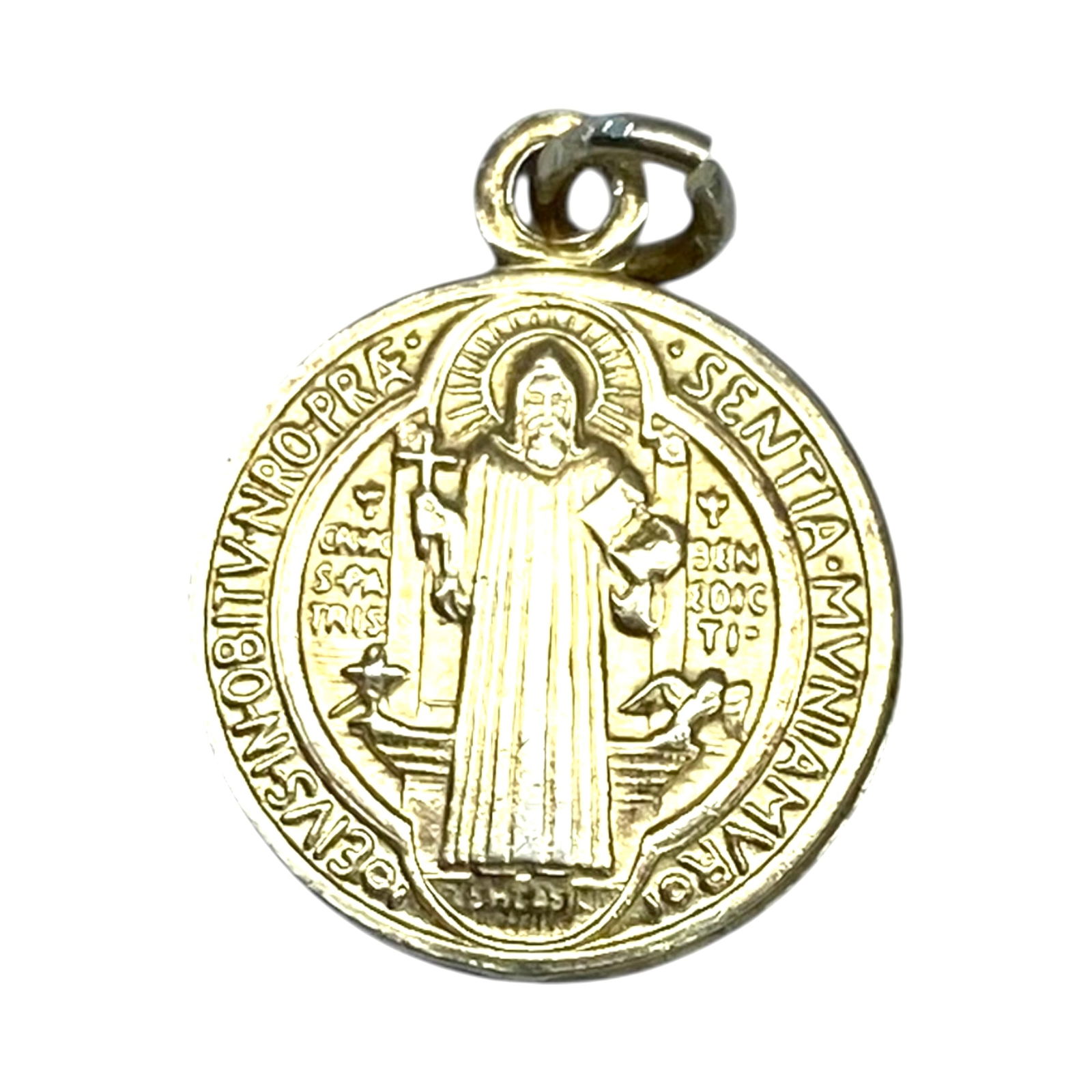 Sterling Saint Benedict Medal Charm 1.21g: Sterling Saint Benedict Medal Charm 1.21g Engraved with Sacred Symbols and Text