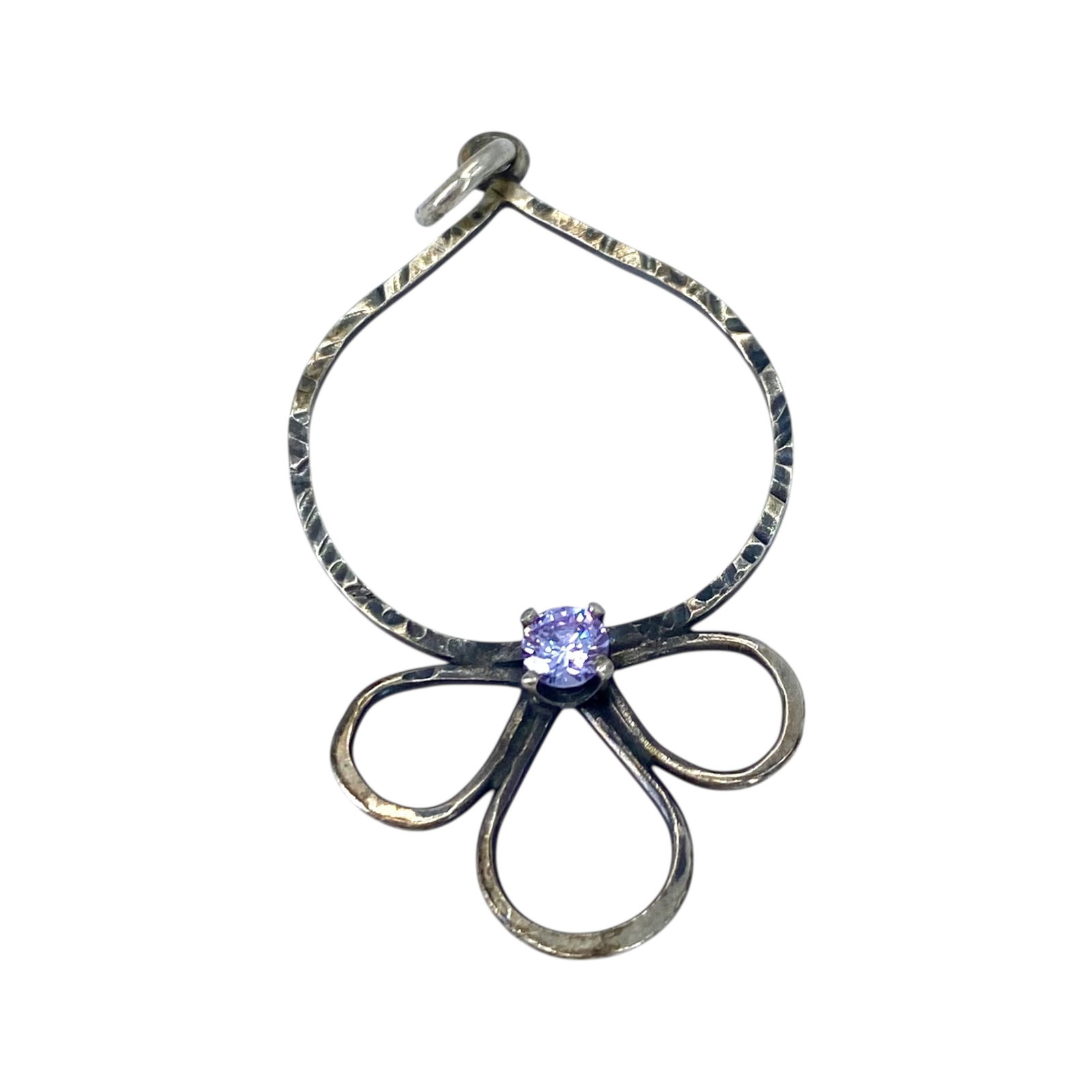 Sterling Purple Round Rhinestone Floral Pendant 2.1g: Sterling Purple Round Rhinestone Floral Pendant 2.1g Engraved Fischer 925