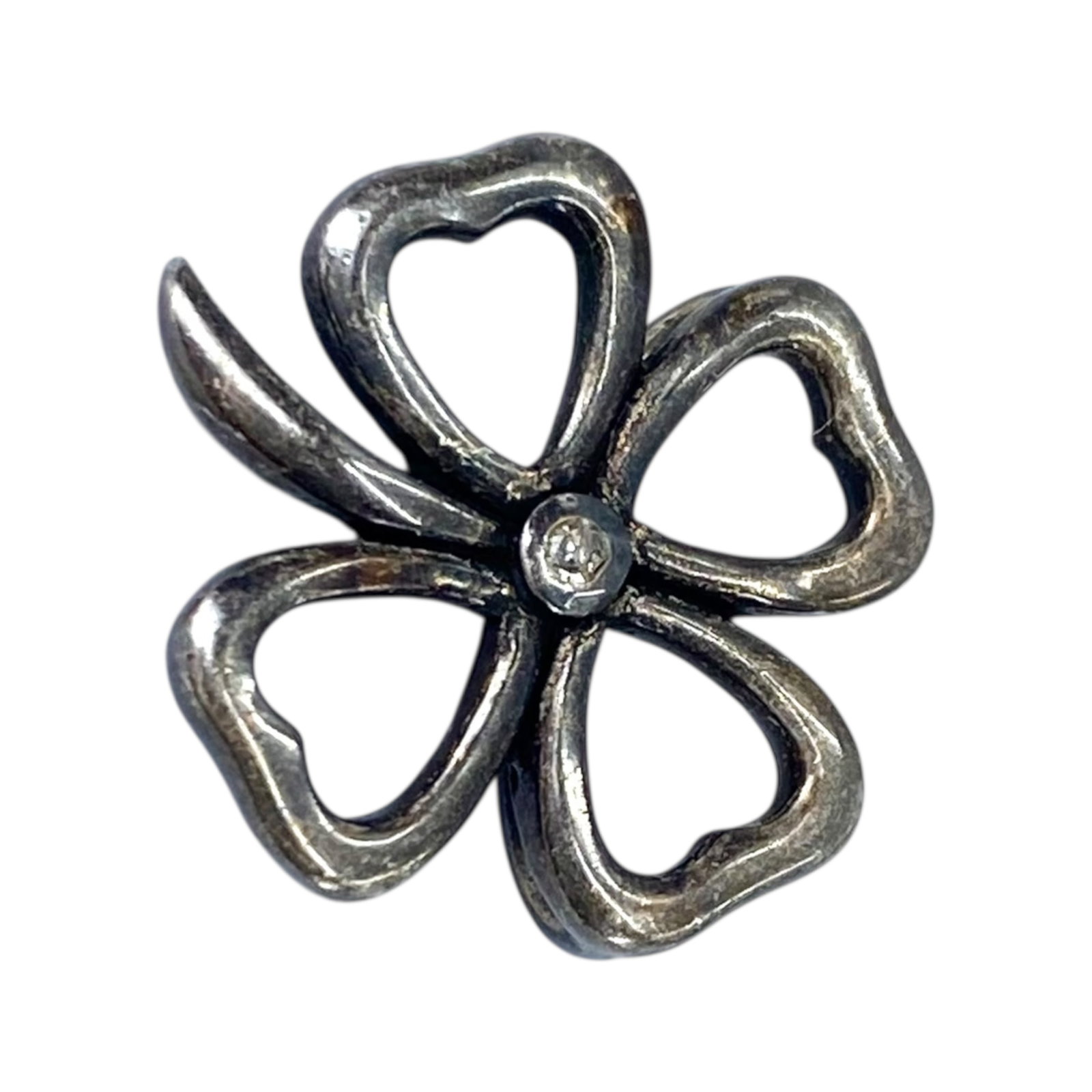 Signed Sterling Center Diamond Four Leaf Clover 1.5g: Signed Sterling Center Diamond Four Leaf Clover 1.5g Engraved 925 RJ