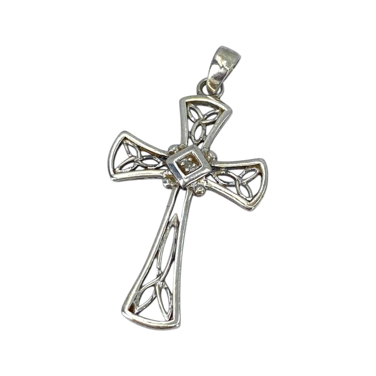 Signed Sterling DIamond Filigree Cross 2g: Signed Sterling DIamond Filigree Cross 2g Engraved 925 RJ
