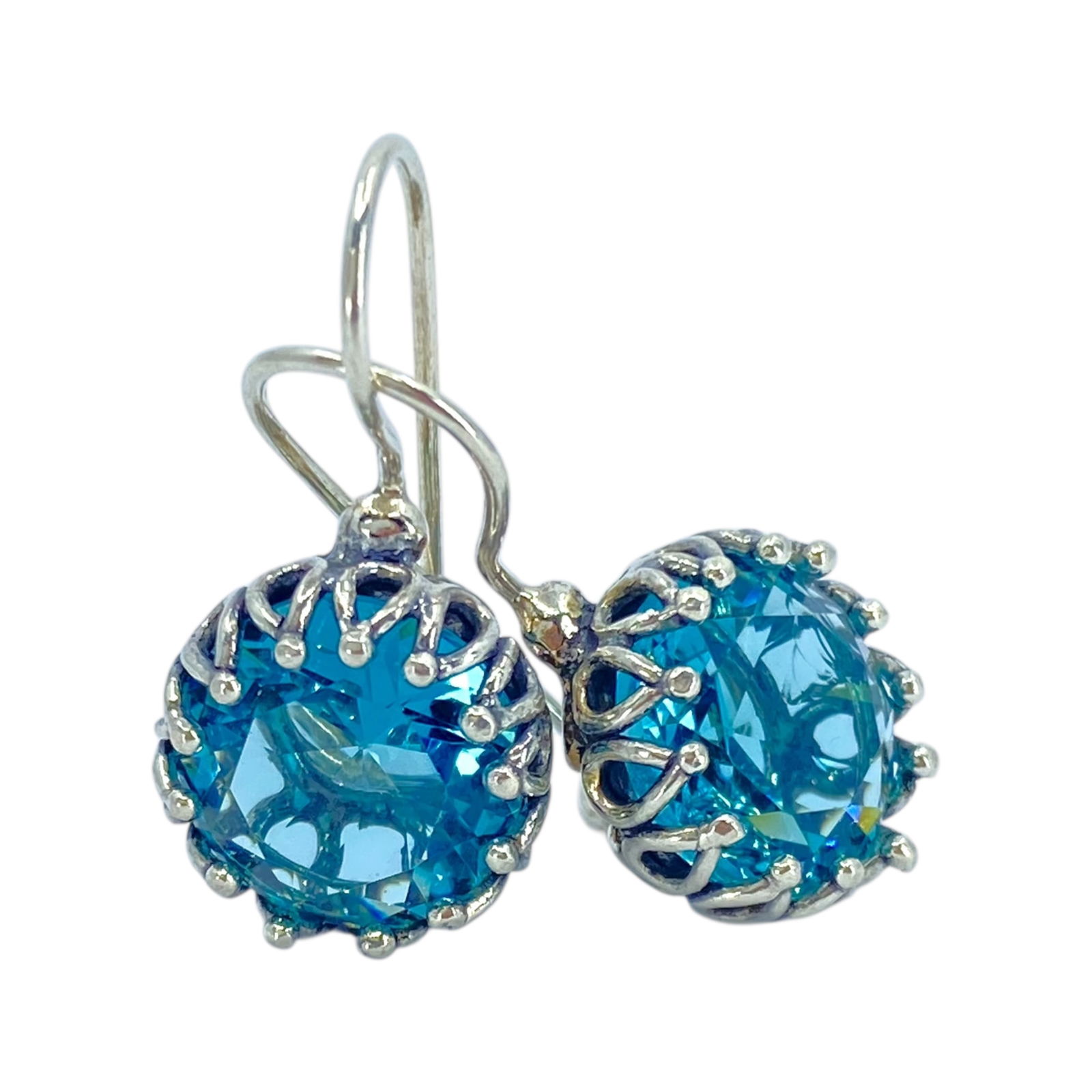 Sterling Round Cut Blue Glass Hook Earrings 7g (1 of 4)