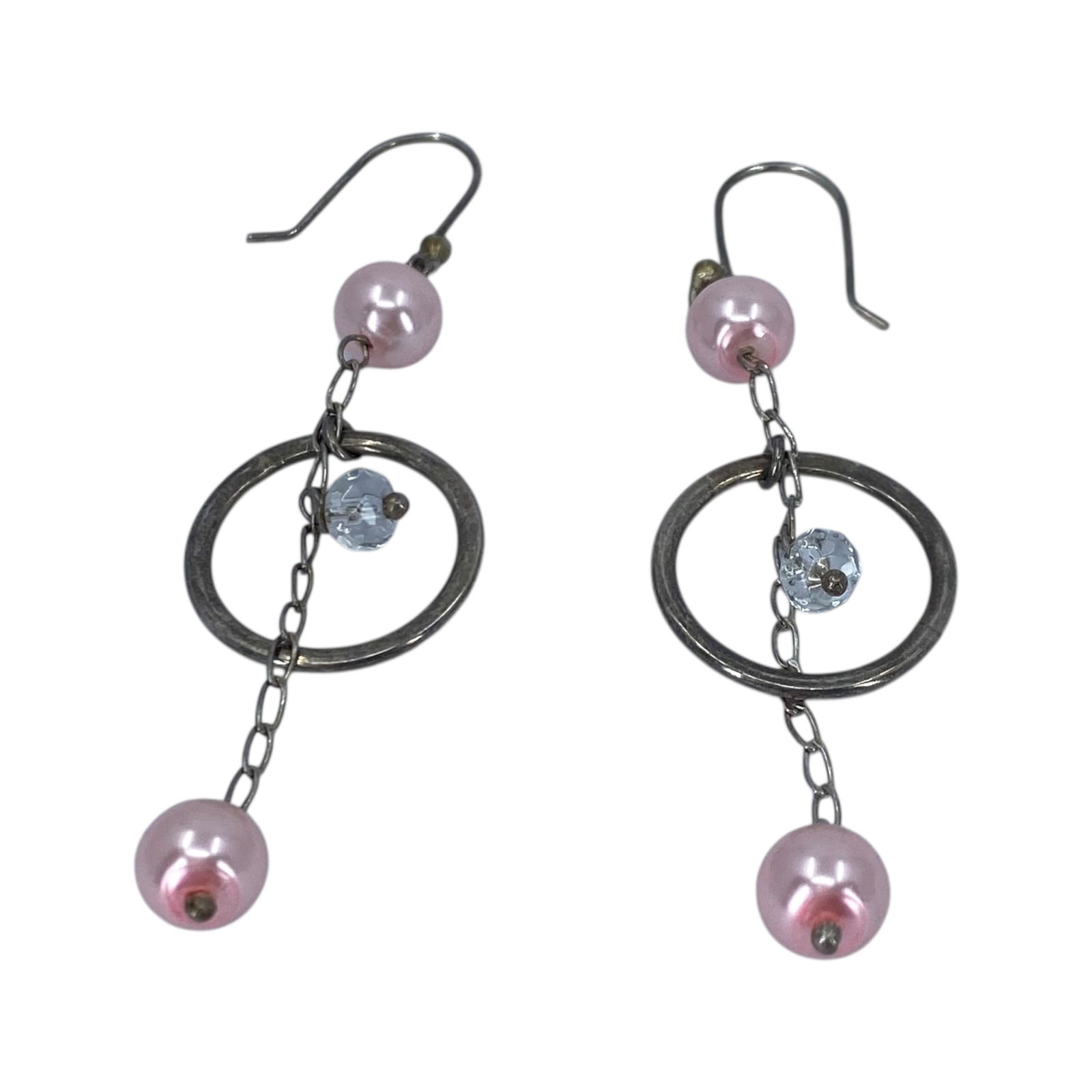 Sterling Faux Pink Pearl Dangle Earrings 7.4g (1 of 3)