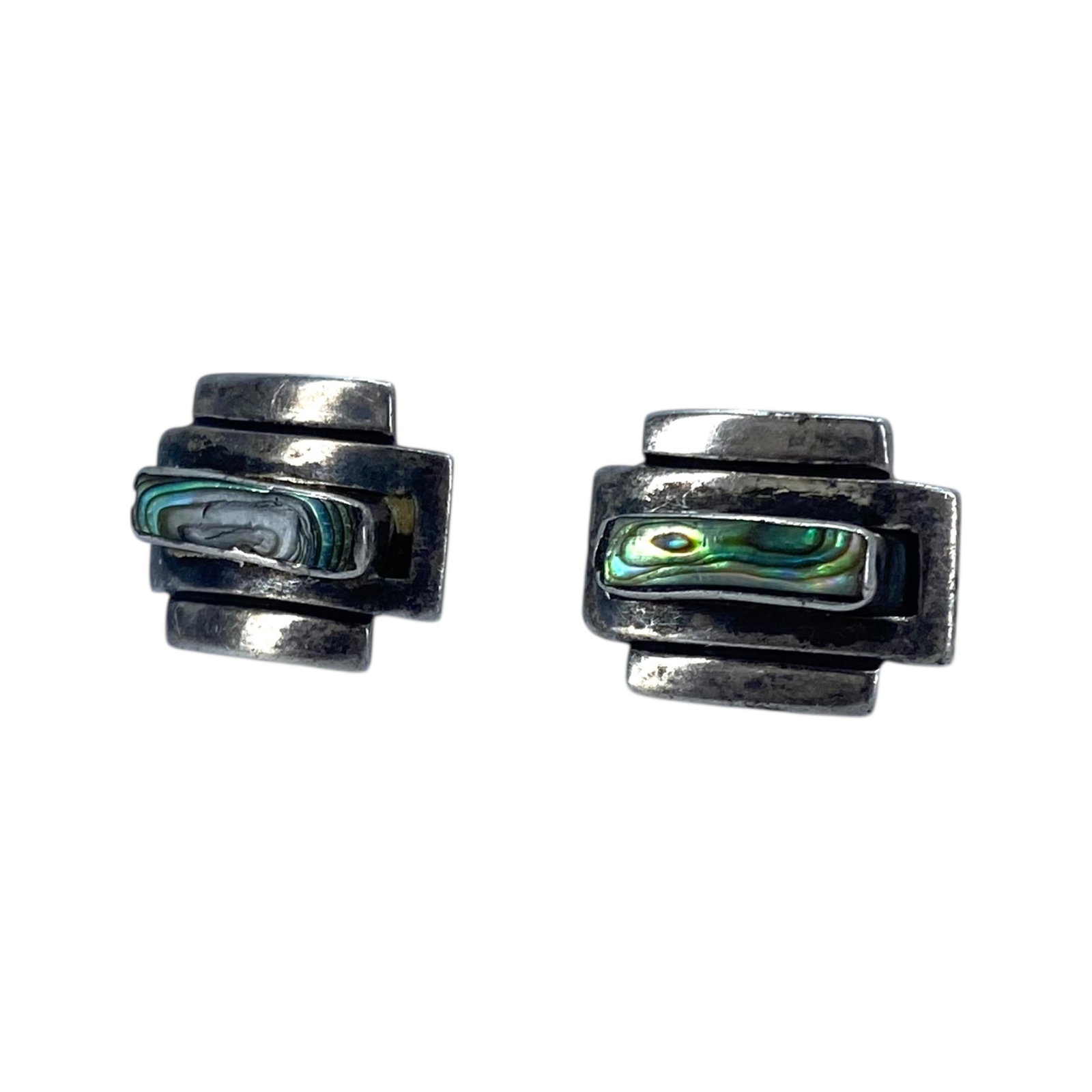 Sterling Mexico Abalone Modernist Screw Back Earrings 8g (1 of 4)