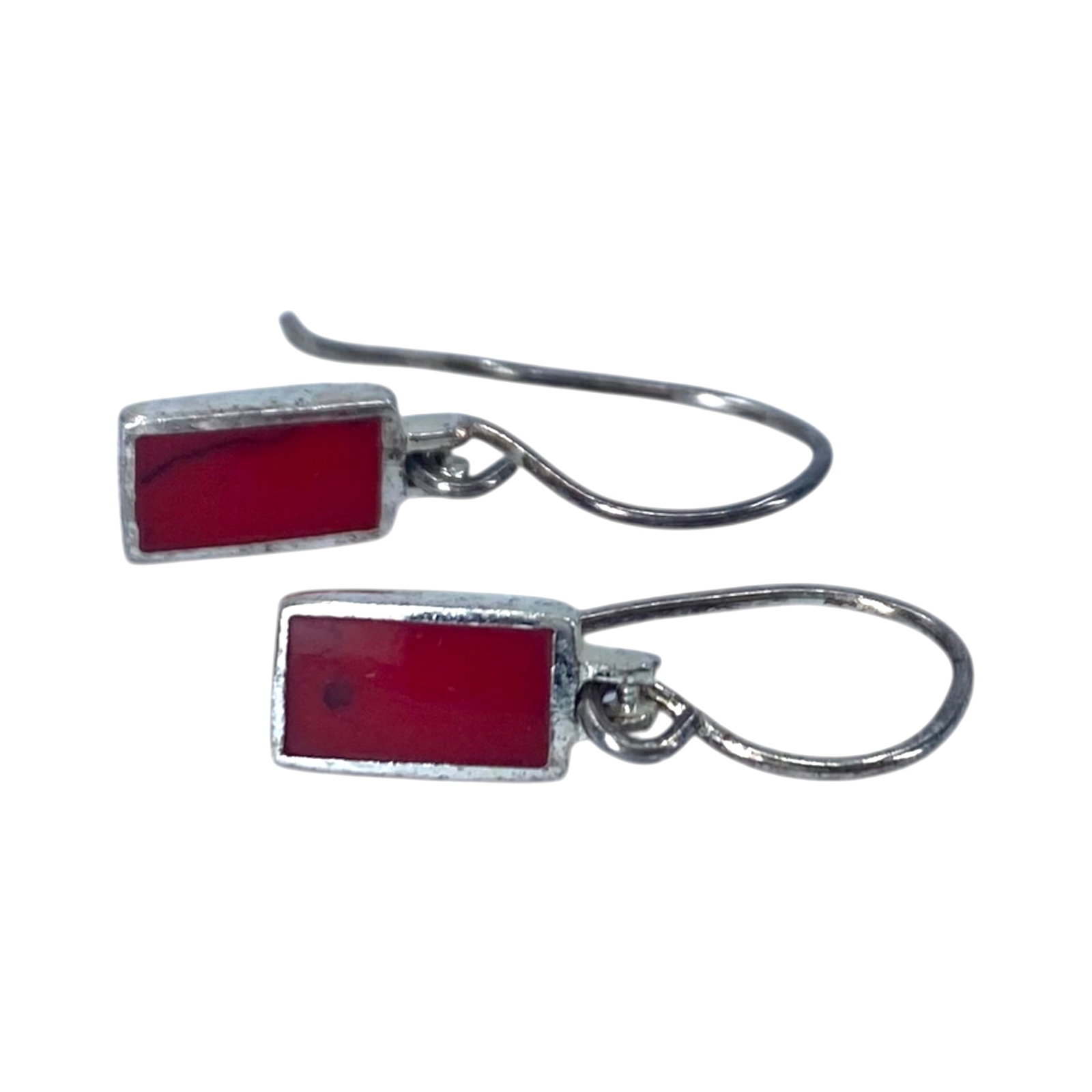 Signed Sterling Red Enamel Rectangle Earrings 2g (1 of 4)