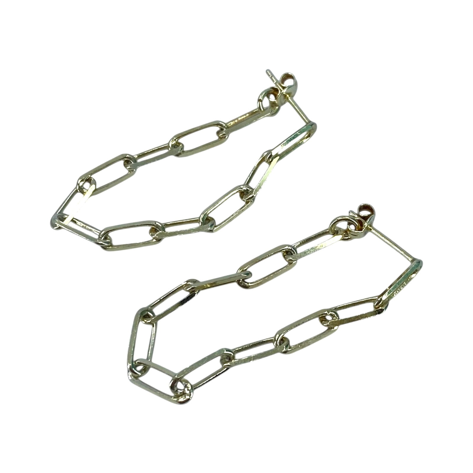 Gold Over Sterling Paper Clip Chain Drop Earrings 3.2g: Gold Over Sterling Paper Clip Chain Drop Earrings 3.2g Engraved 925