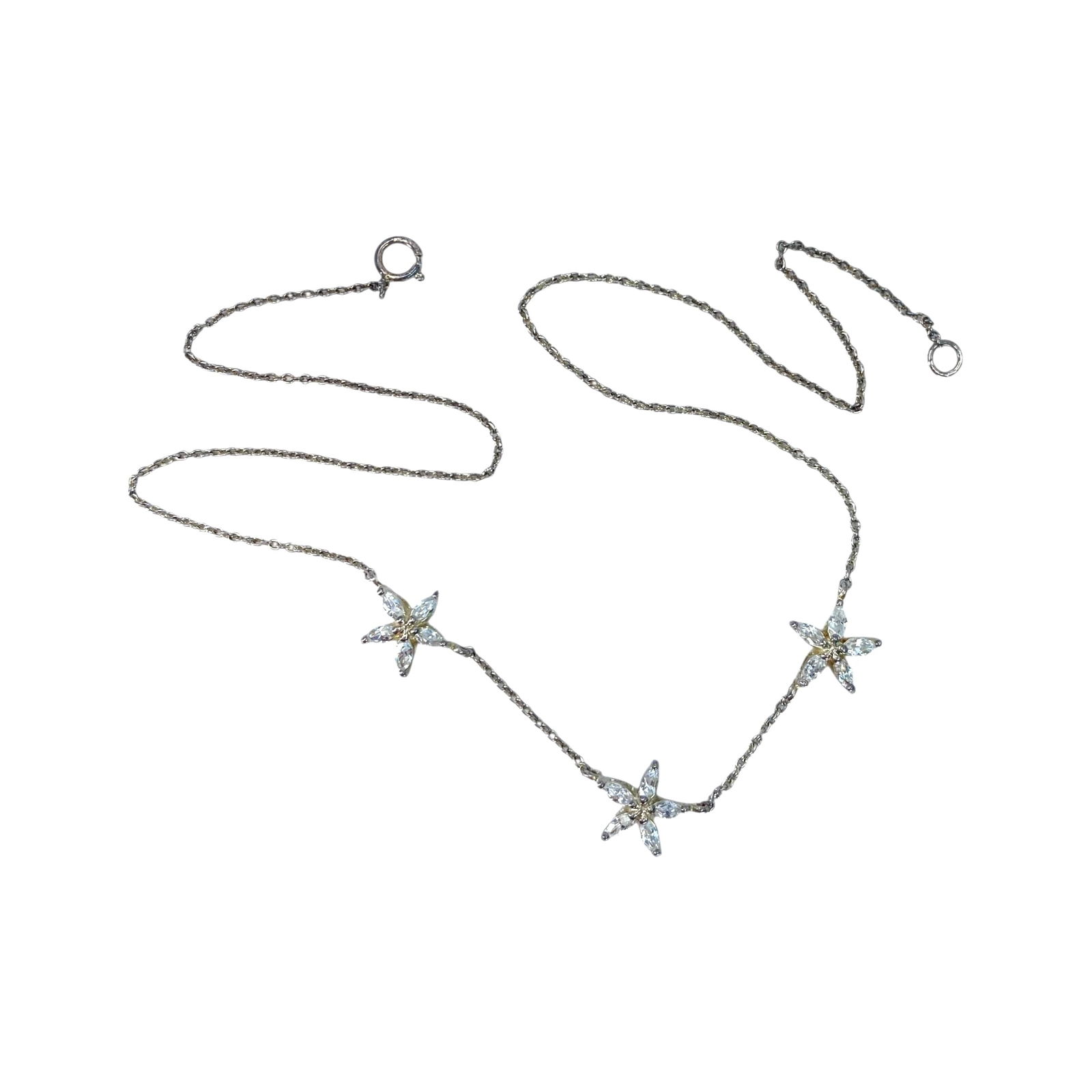 Sterling 15.75in Rhinestone Flower Necklace 5g: Sterling 15.75in Rhinestone Flower Necklace 5g Engraved 925