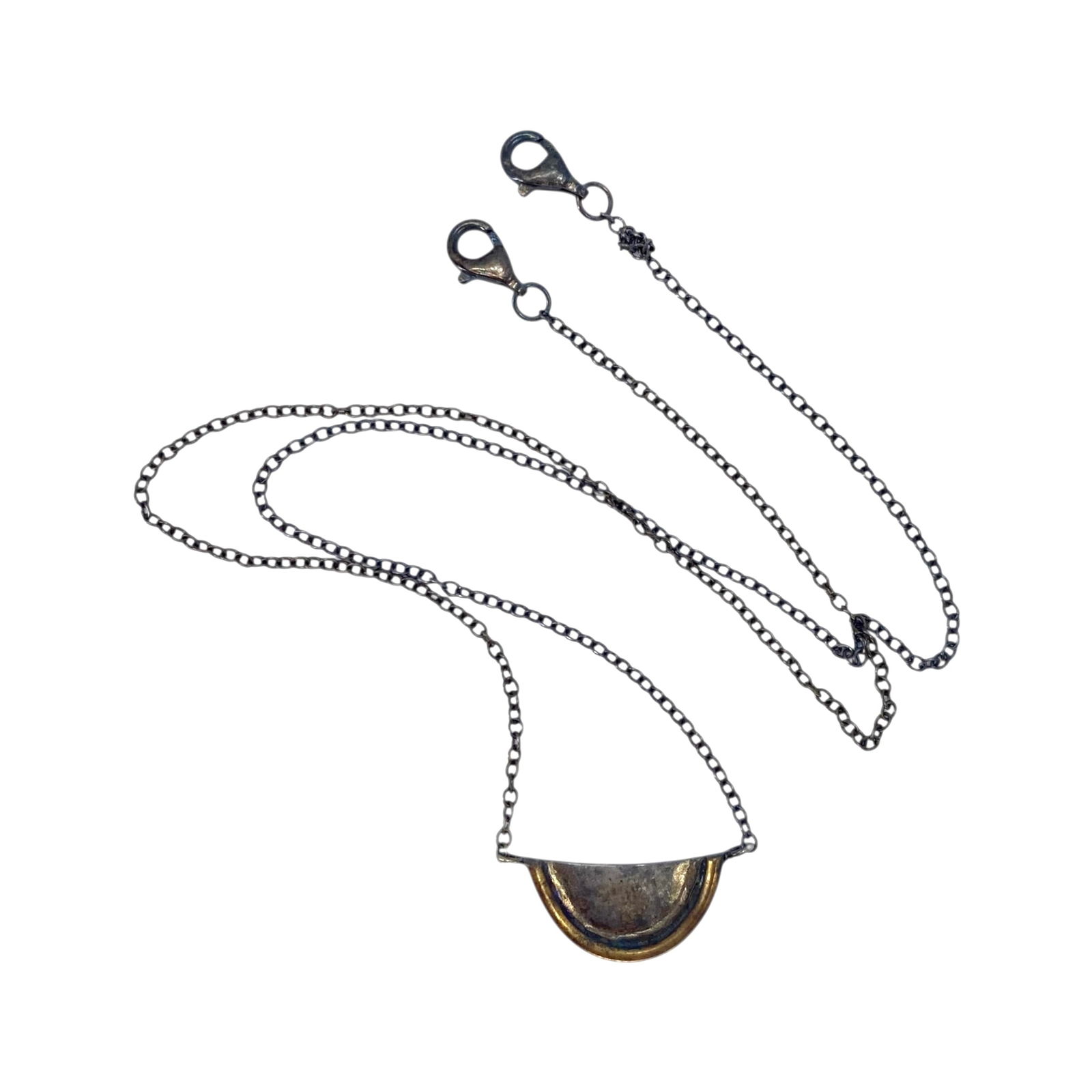 Sterling 16.75in Half Circle Plate Cable Necklace 3.2g: Sterling 17in Half Circle Plate Cable Necklace 3.2g with 2 Claw Hooks and a Knot