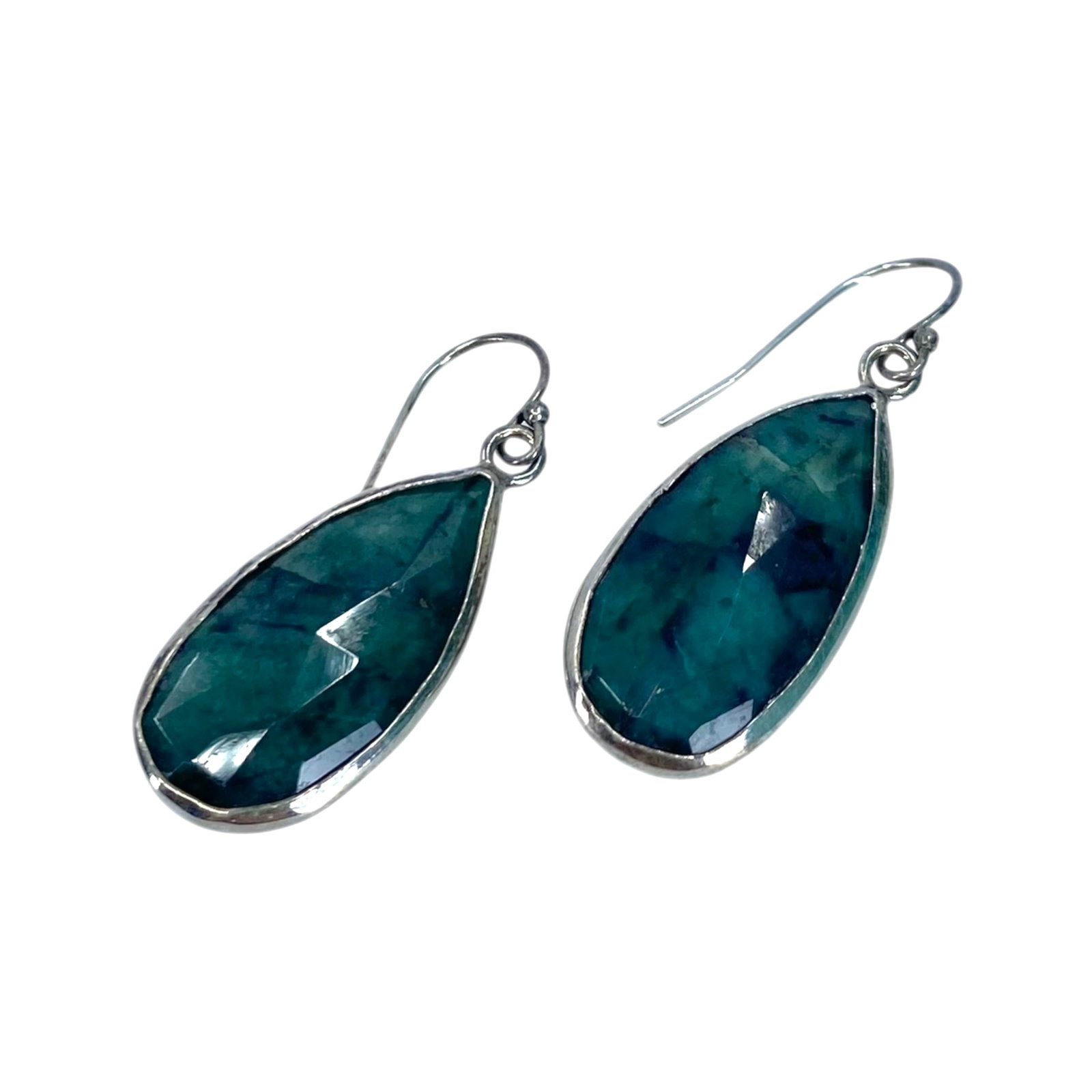 Sterling Emerald Teardrop Dangle Earrings 5.4g (1 of 4)