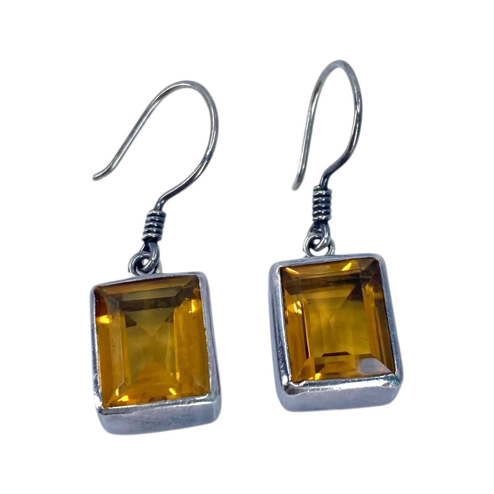Sterling Baguette Cut Citrine Dangle Earrings 9.3g (1 of 4)