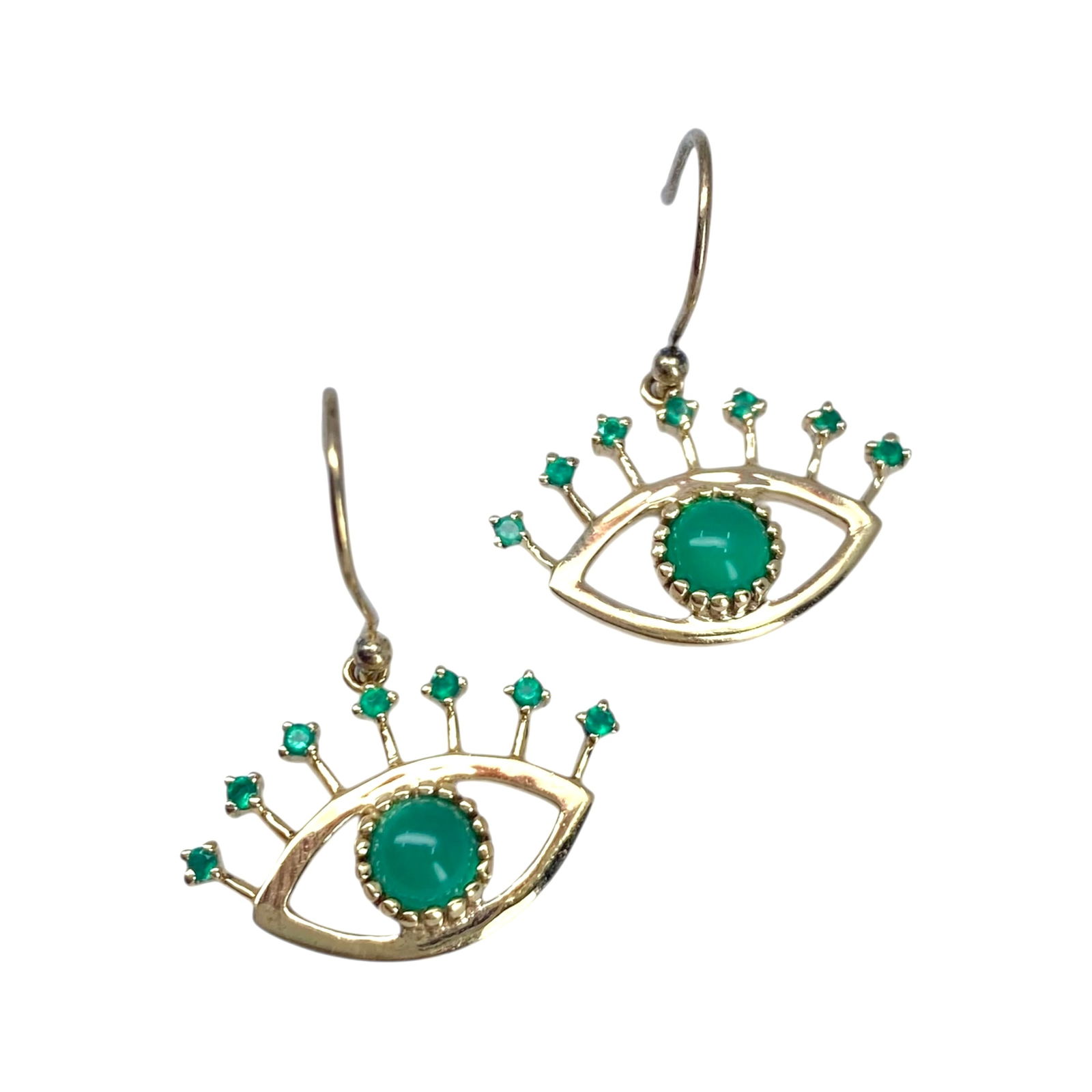 Signed Gold Over Sterling Green Onyx Evil Eye Earrings 3.5g: Signed Gold Over Sterling Green Onyx Evil Eye Earrings 3.5g Engraved YS India 925