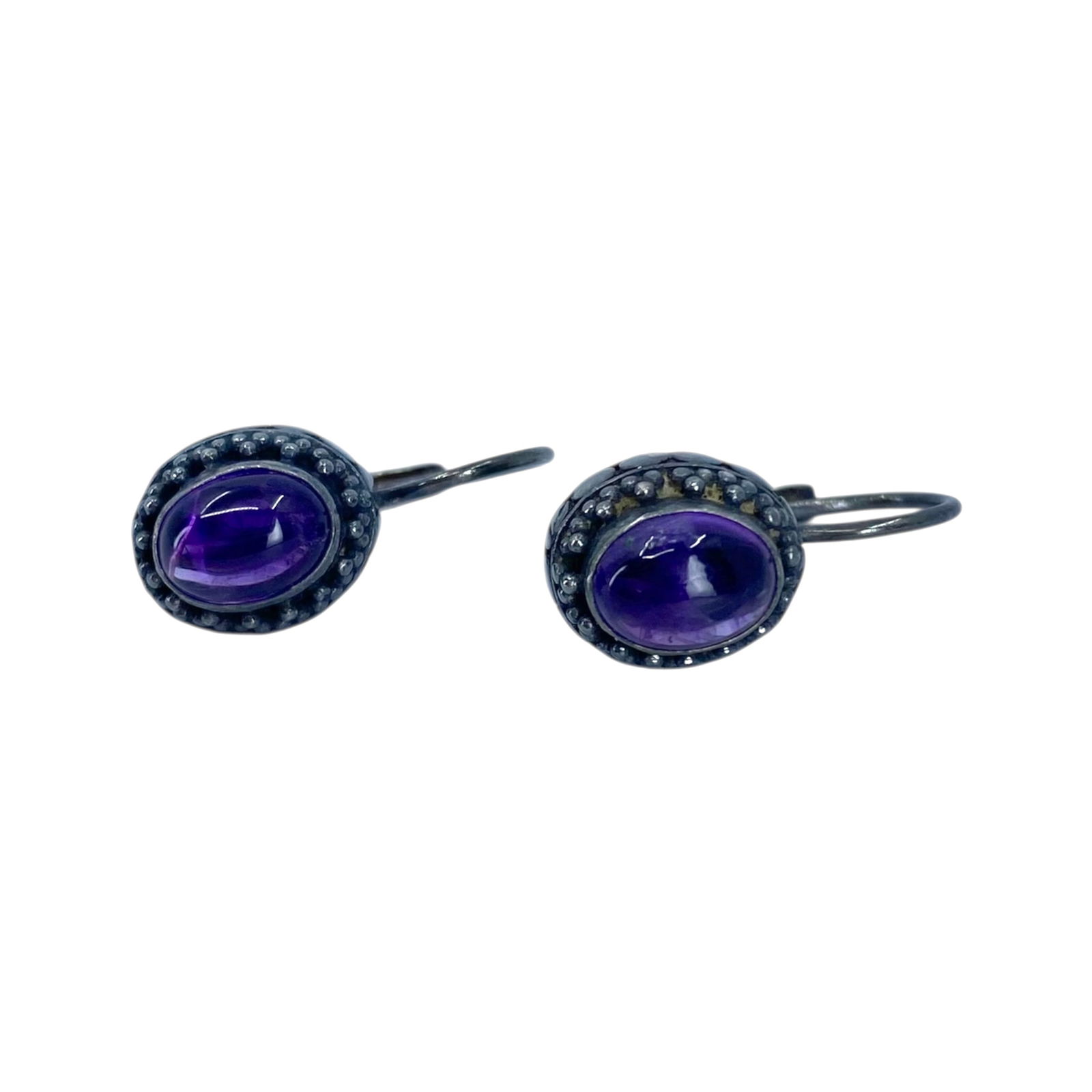 Signed Sterling Cabochon Oval Amethyst Earrings 5g: Signed Sterling Cabochon Oval Amethyst Earrings 5g Engraved FAS 925