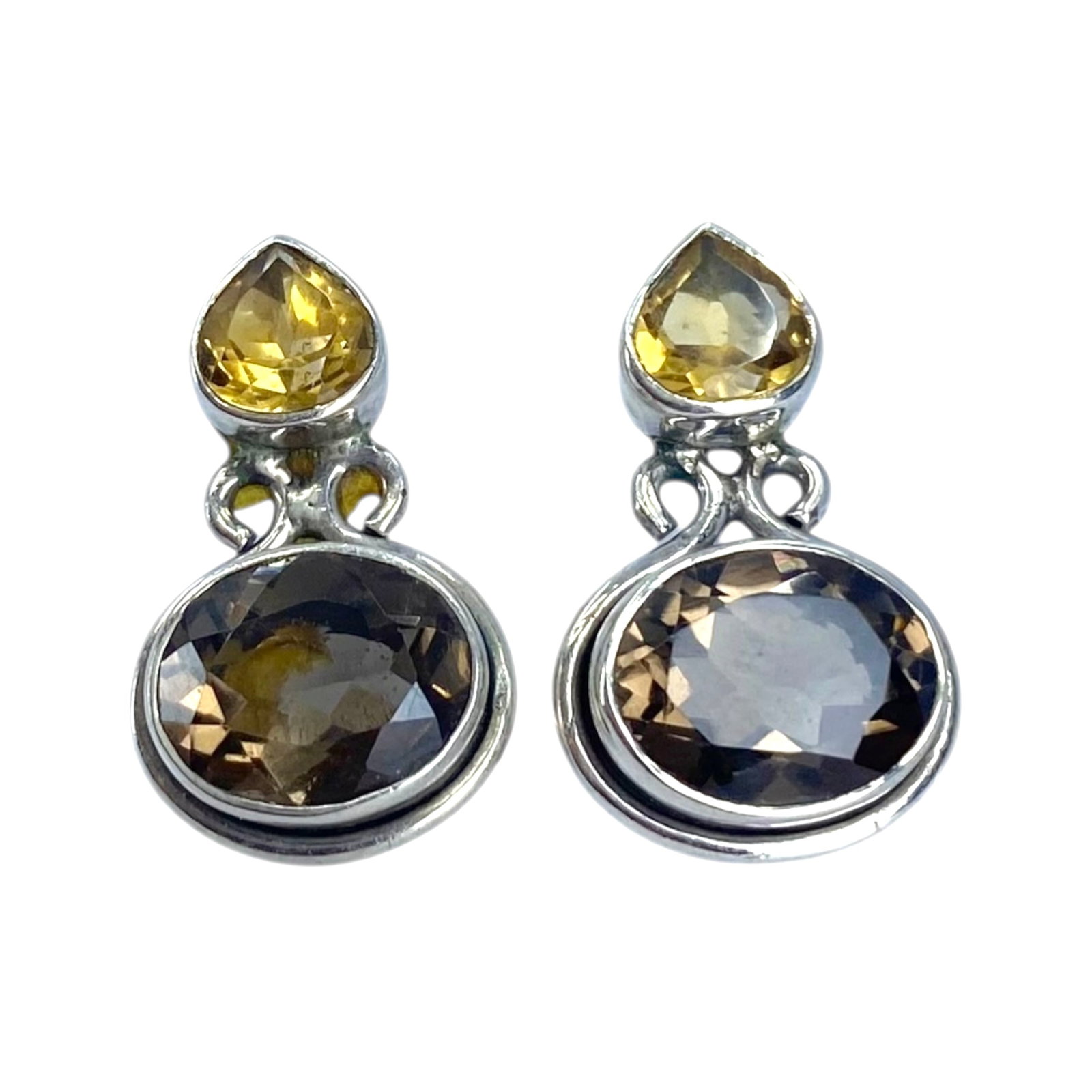 Signed Sterling Multi Stone Faceted Earrings 5g: Signed Sterling Smoky Quartz and Citrine Faceted Earrings 5g Engraved India 925 SE