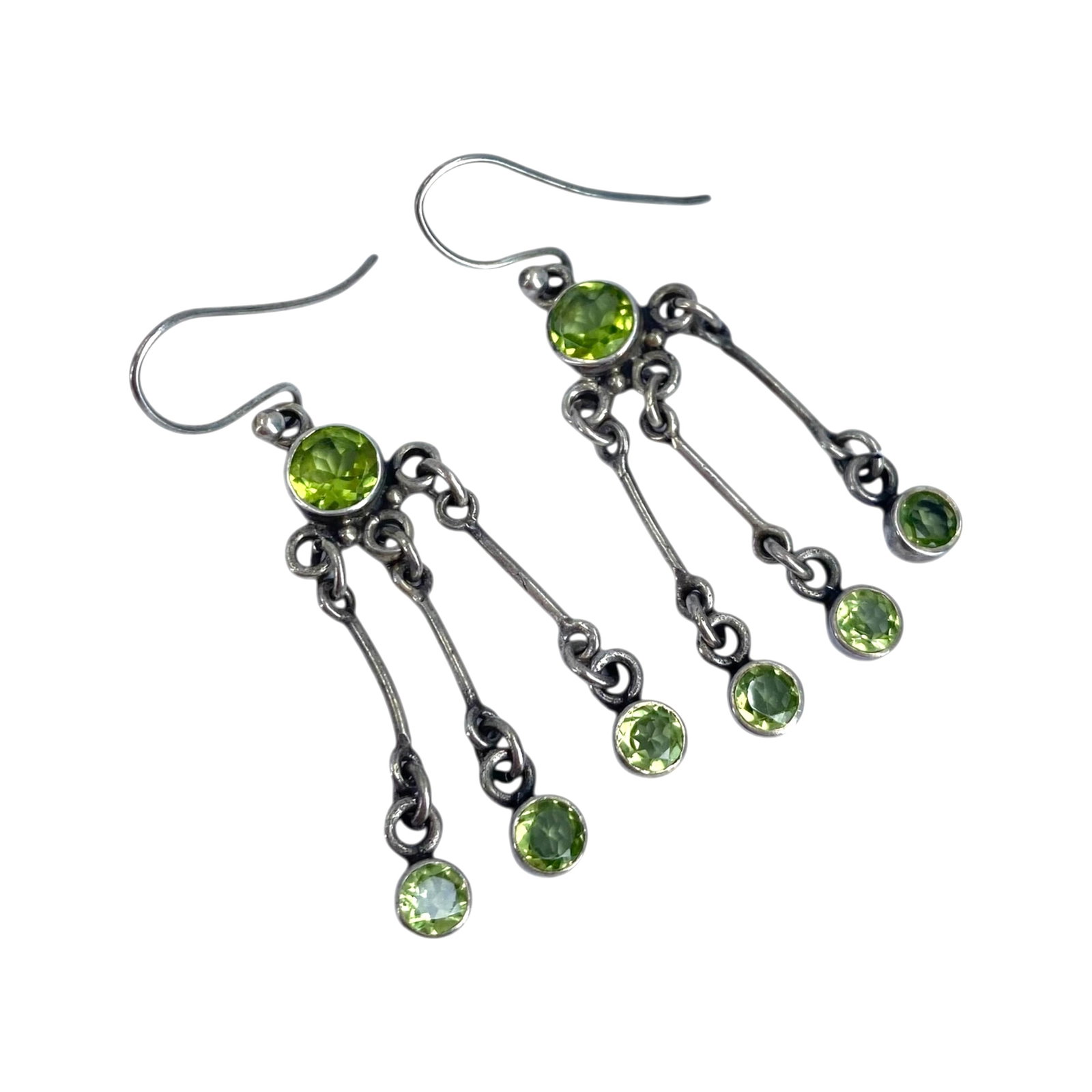 Sterling Round Peridot Chandelier Earrings 6.5g (1 of 4)