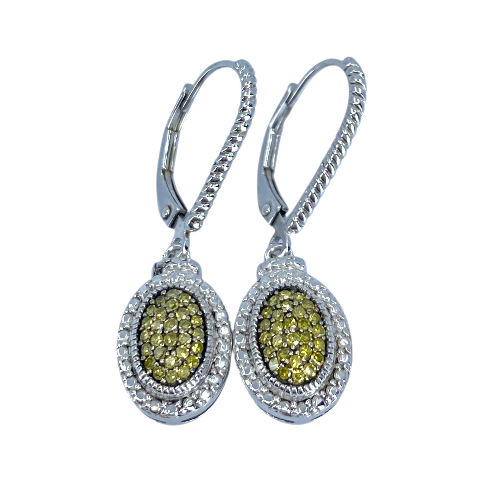 Signed Sterling Yellow Diamond Cluster Dangle Earrings 4.4g: Signed Sterling Yellow Diamond Cluster Dangle Earrings 4.4g Engraved 925 JS China