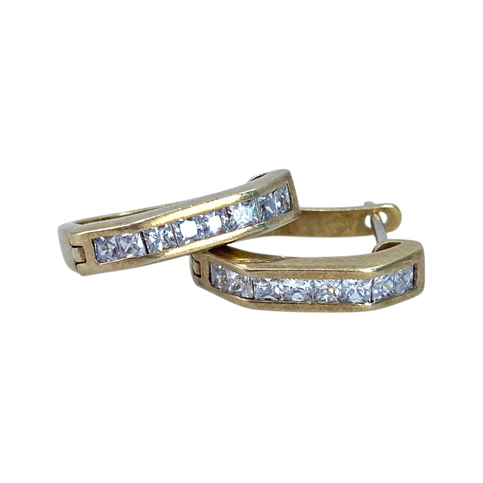 Signed Gold Over Sterling Square Rhinestone Huggie Earrings 4g: Signed Gold Over Sterling Square Rhinestone Huggie Earrings 4g Engraved 925 SE TA