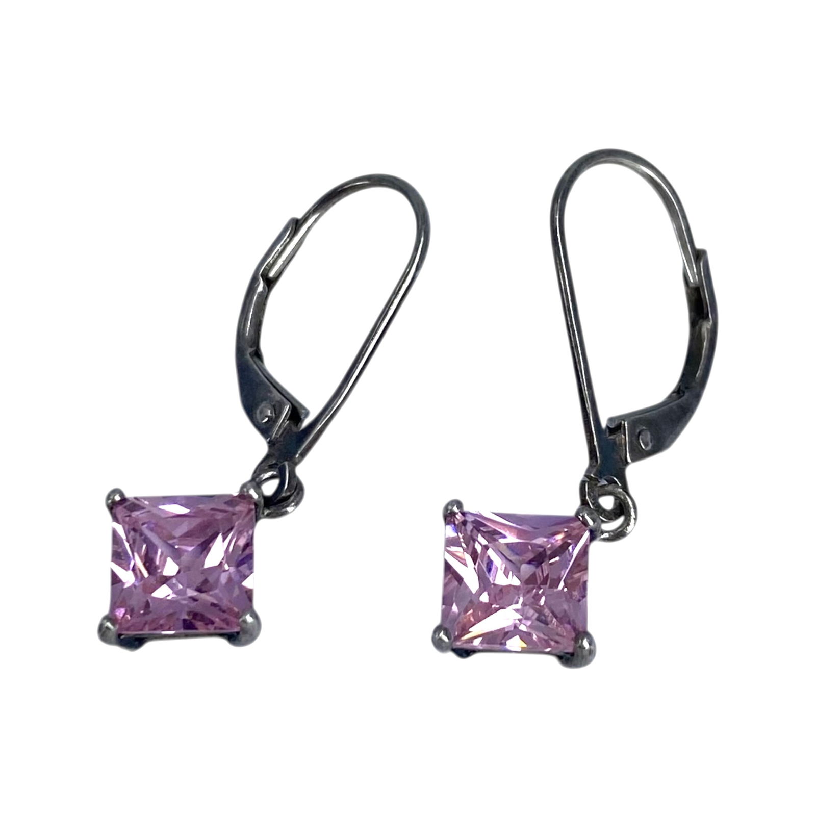 Sterling Princess Cut Pale Pink Gemstone Dangle Earrings 2g (1 of 4)