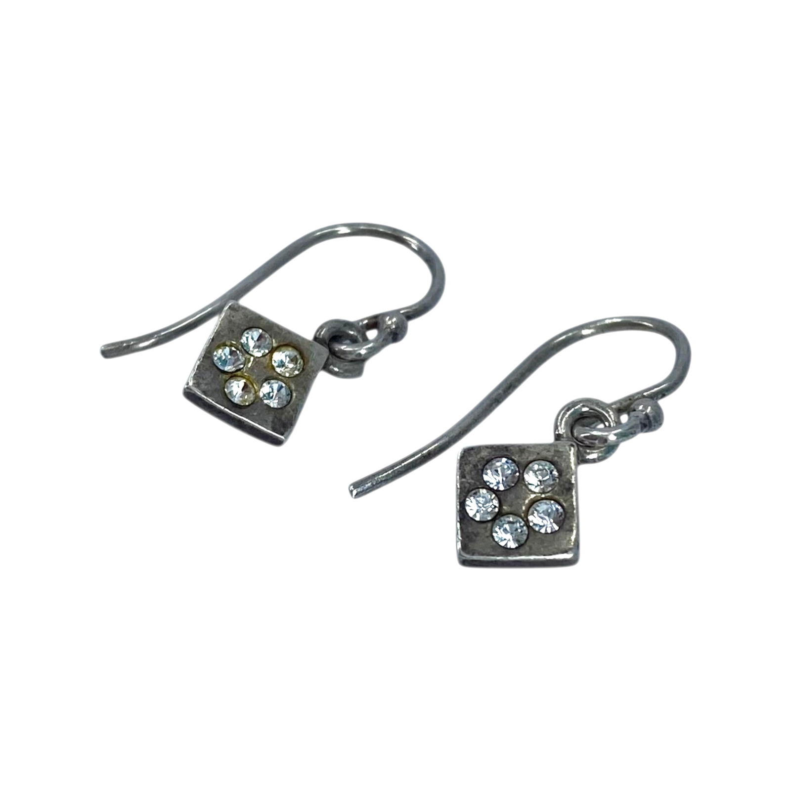 Signed Sterling Rhinestone Flower Dangle Earrings 1.4g (1 of 4)