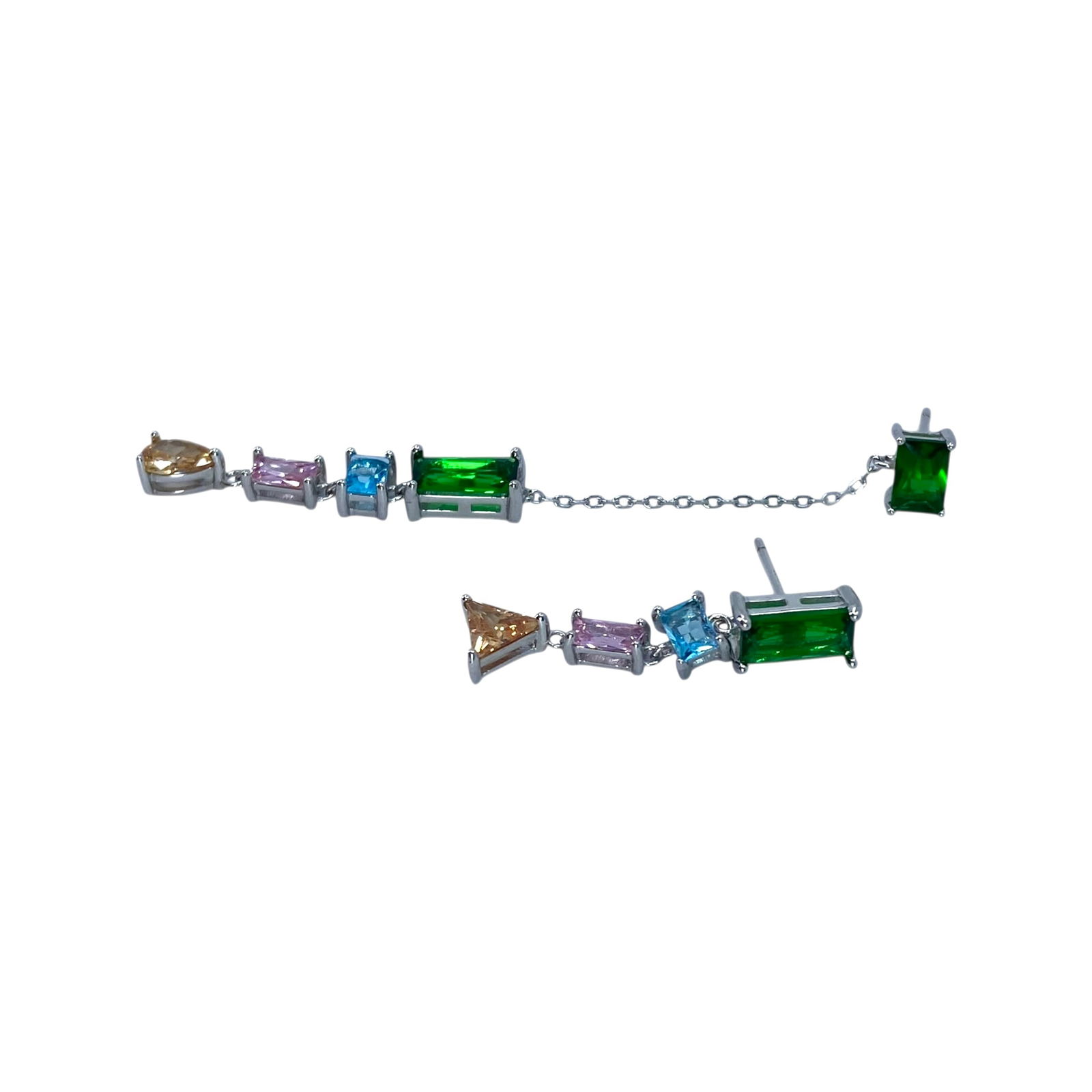 Signed Sterling Multicolor Multi Shaped Drop Earrings 3.1g: Signed Sterling Green, Blue, Pink, Yellow Different Sized Rectangle and Triangle Drop Earrings 3.1g Engraved X Hallmark S 925