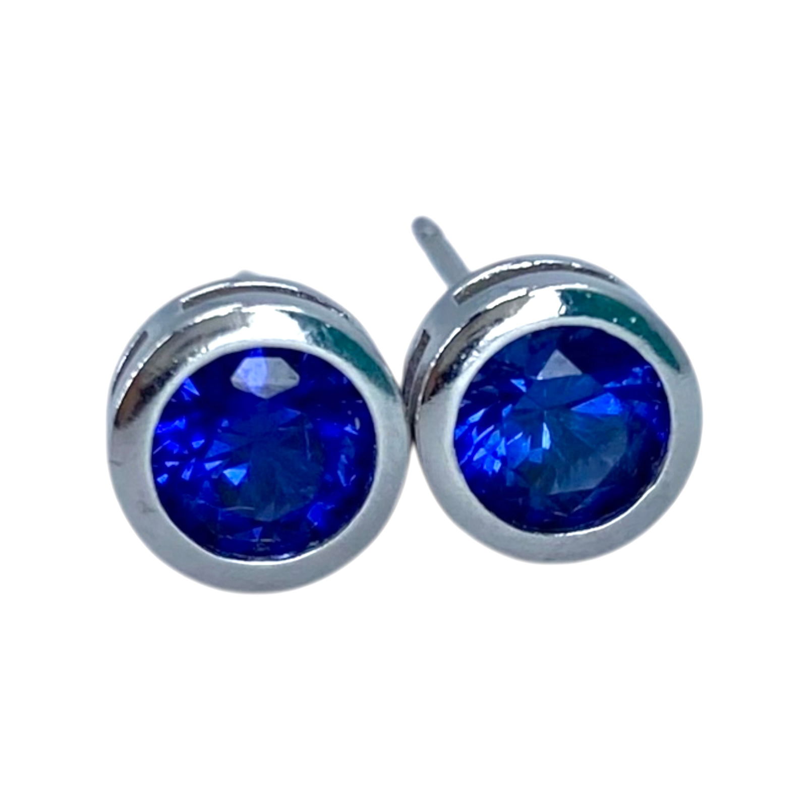 Signed Sterling Round Sapphire Stud Earrings 1.2g: Signed Sterling Round Sapphire Stud Earrings 1.2g Engraved 925 PAJ China